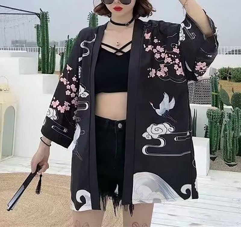 K10-Women's Floral Print Cardigan Kimono Cute Tops - LAI MENG FIVE CATS
