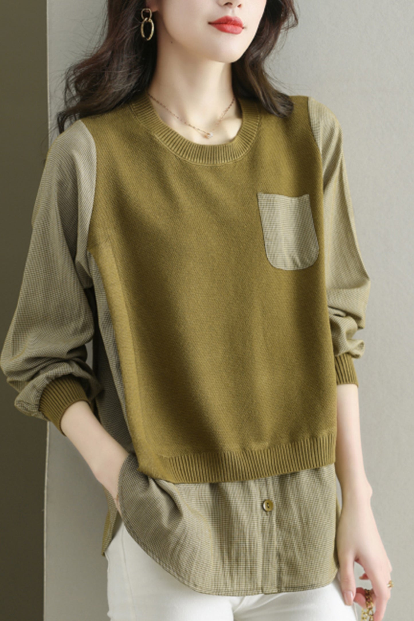 Women's Knit Stripe Long Sleeve Pullover Top