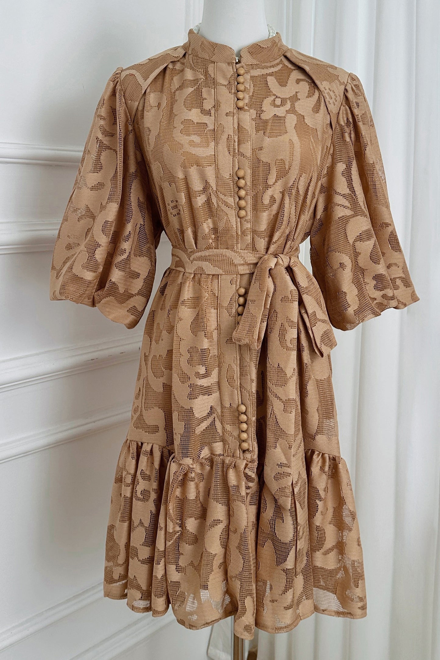 Women's Lace Puff Sleeve Ruffle Loose Mini Dress
