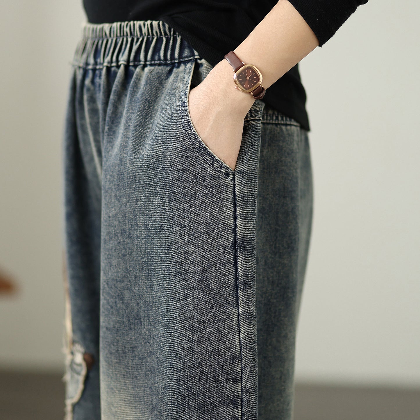 Women Jeans Denim Pants Elastic Waist