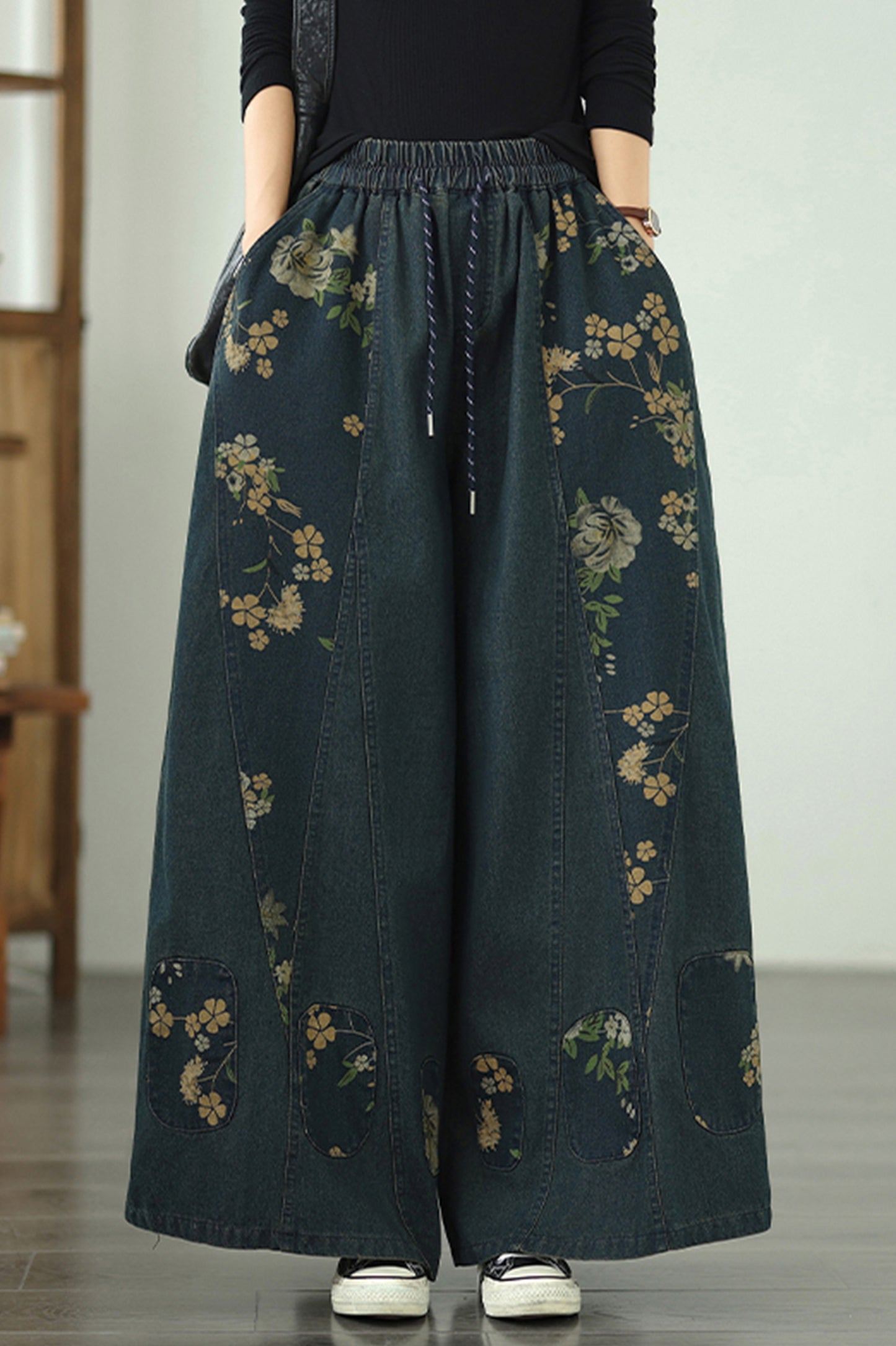 Women's Denim Wide Leg Baggy Jeans Drawstring Pants