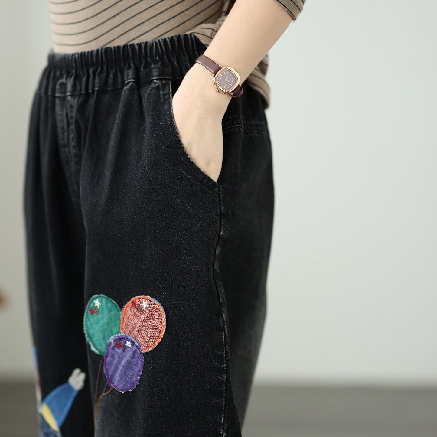 Women Jeans Denim Pants Elastic Waist