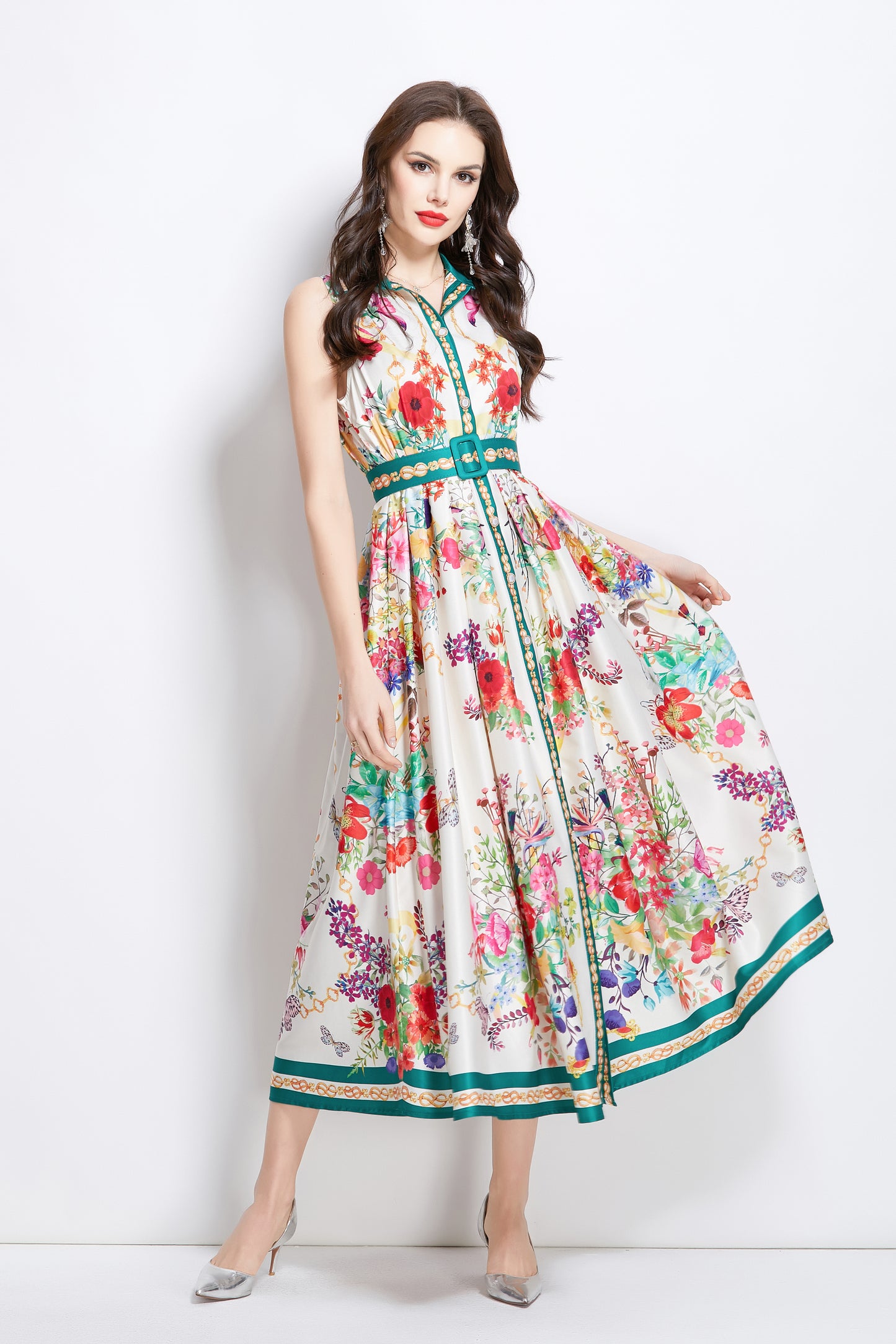 Women's Floral Print Sleeveless Flowy Maxi Dress