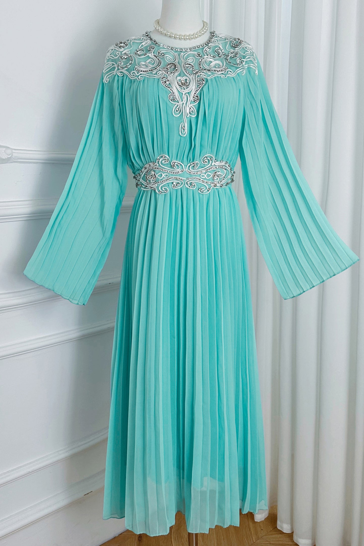 Women's Chiffon Beaded Flare Sleeves Maxi Dress