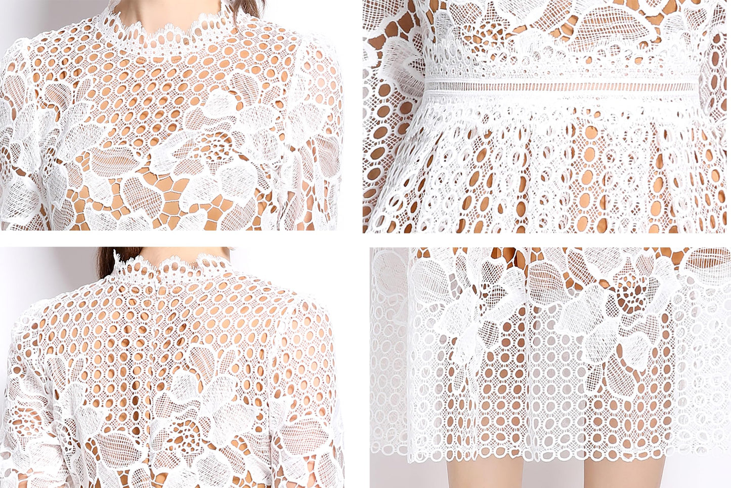 BK-Womens Floral Lace Hollow Crochet Waist Cocktail Dress - LAI MENG FIVE CATS