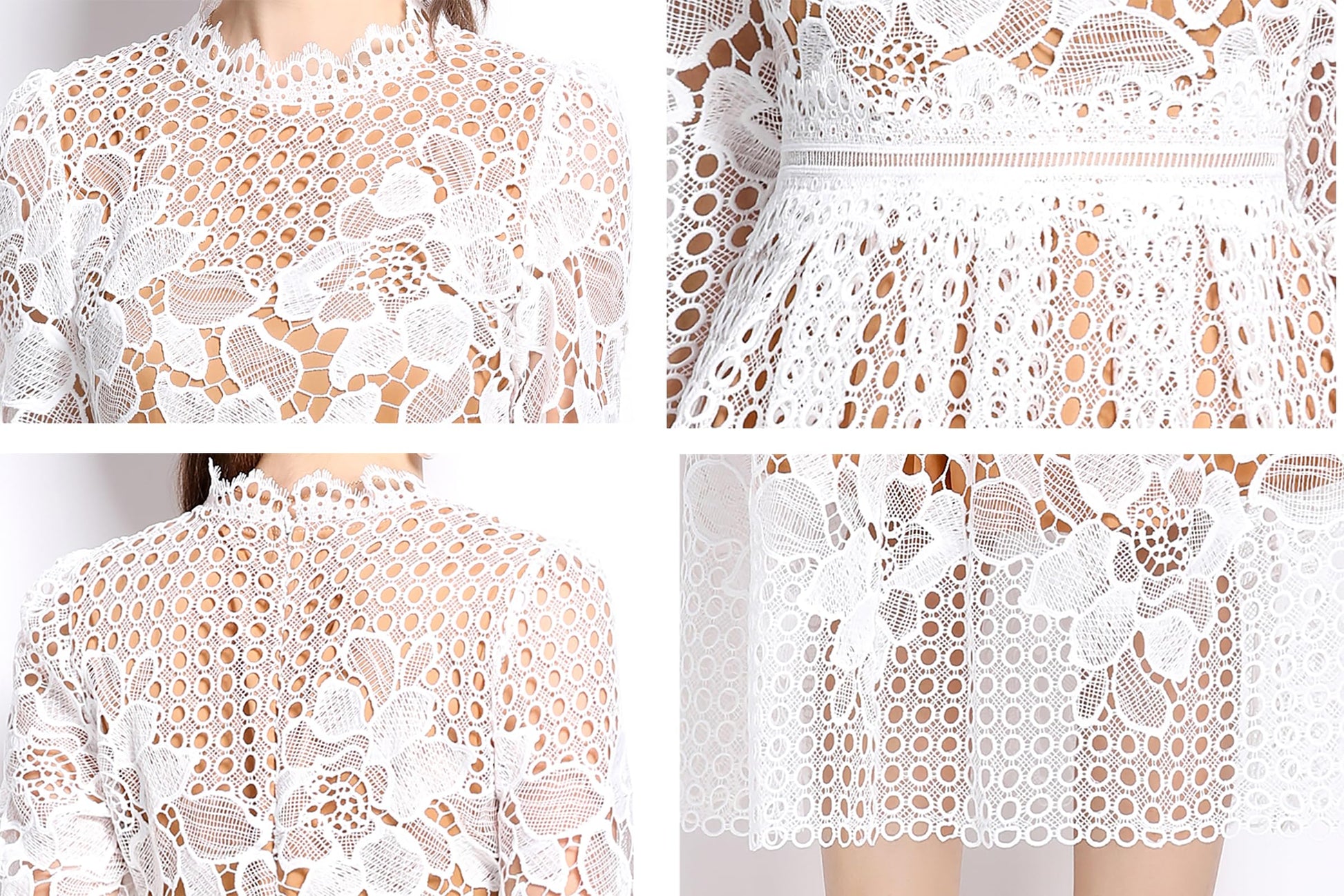 BK-Womens Floral Lace Hollow Crochet Waist Cocktail Dress - LAI MENG FIVE CATS