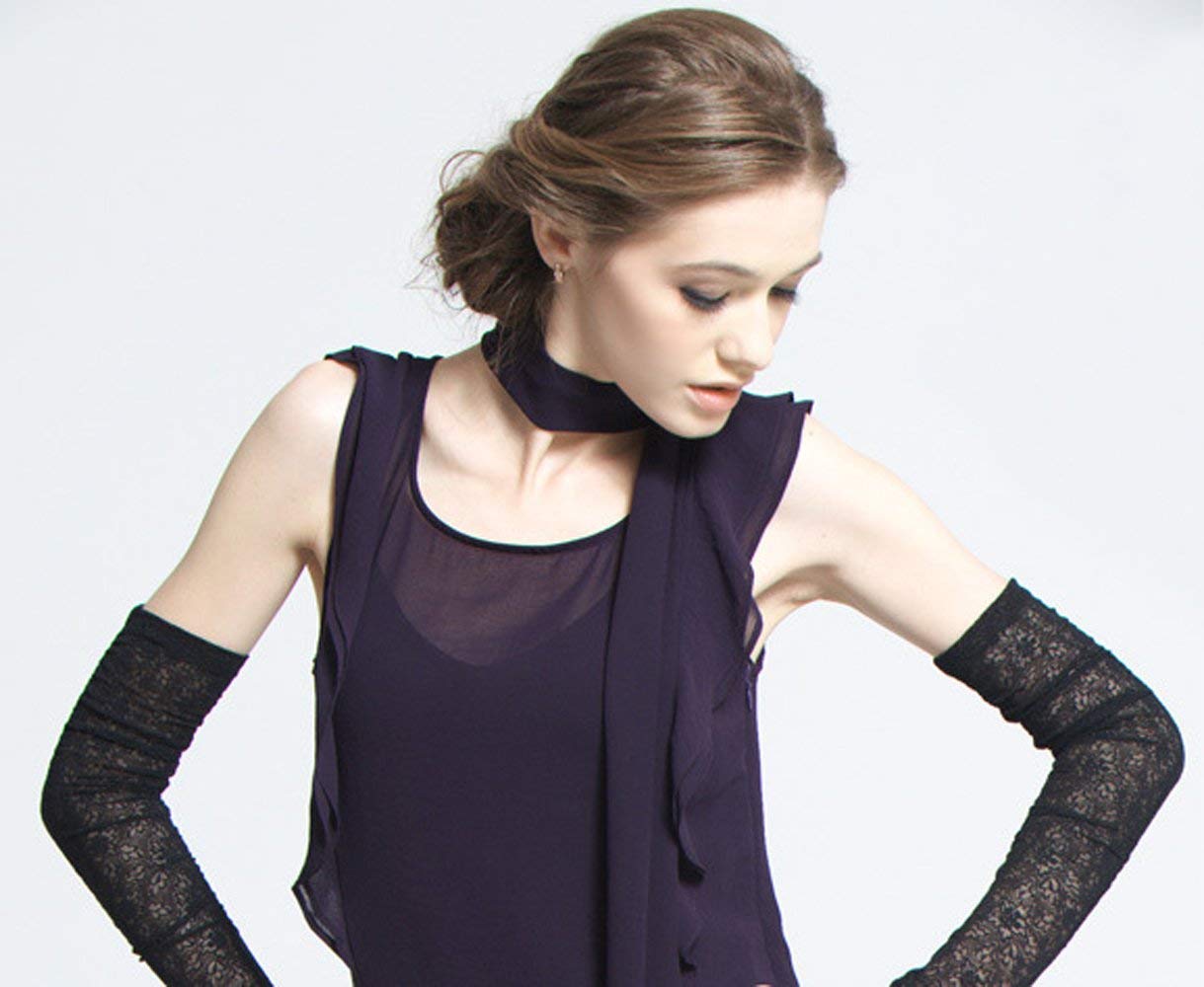 GL10-Women's Gloves Lace  Fingerless Elbow Length - LAI MENG FIVE CATS