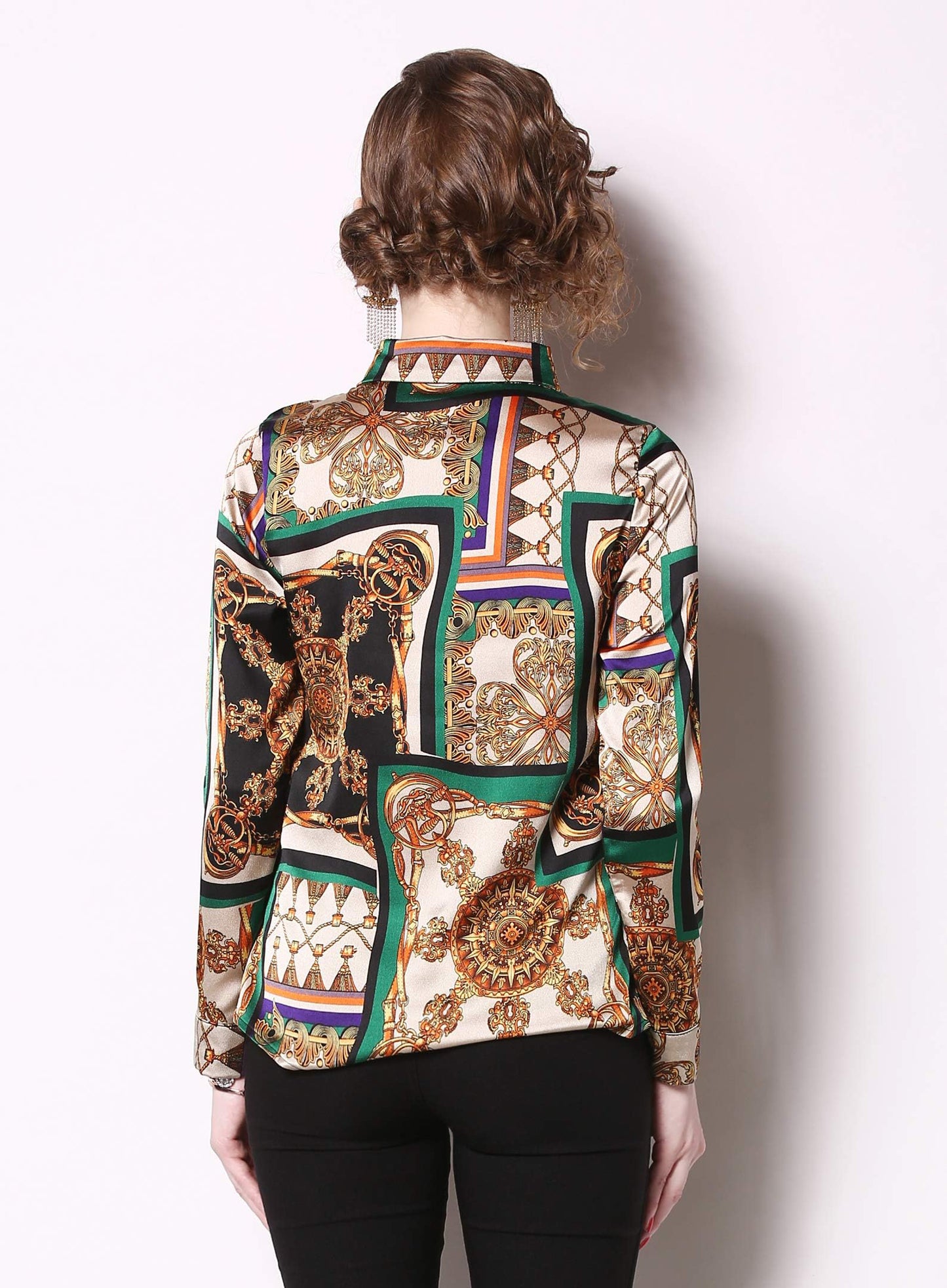 BK-Baroque Print Button Up Casual Shirt - LAI MENG FIVE CATS