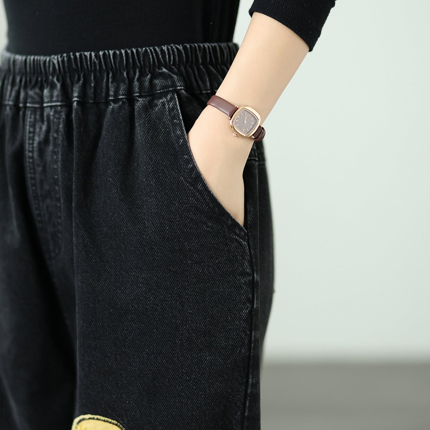 Women Jeans Denim Pants Elastic Waist