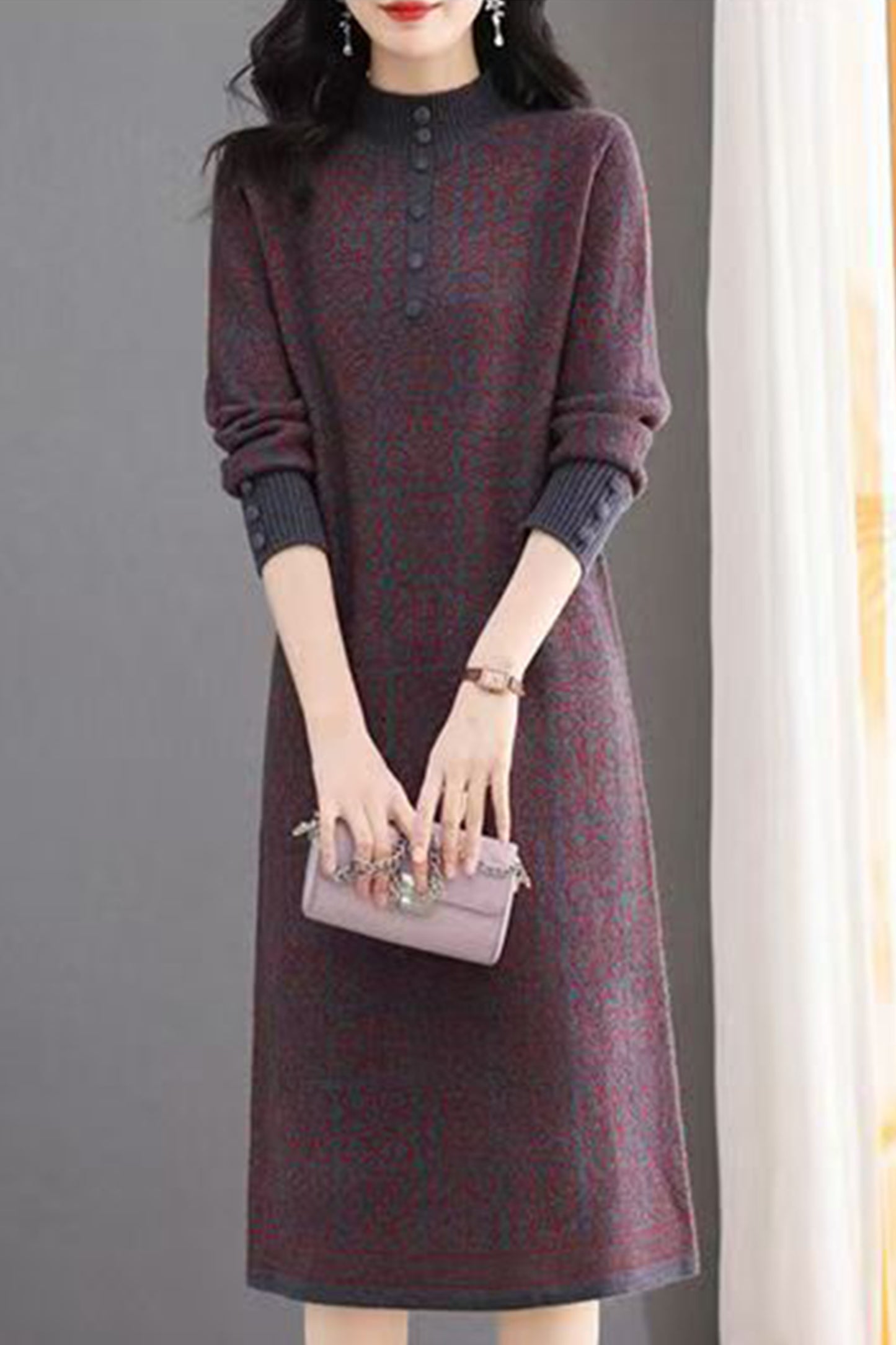 Women's Turtleneck Sweater Chunky Knit Tunic Dress