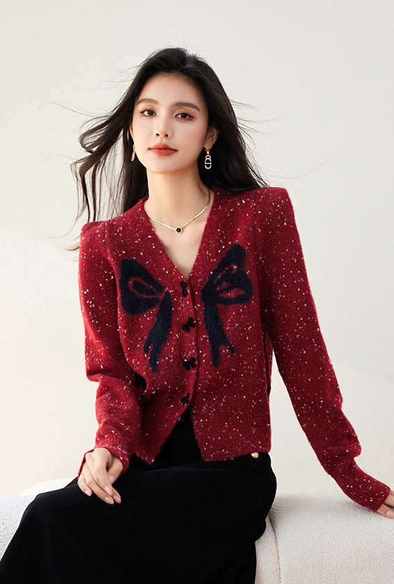 SD-Womens Long Sleeve Bow Cardigan - LAI MENG FIVE CATS