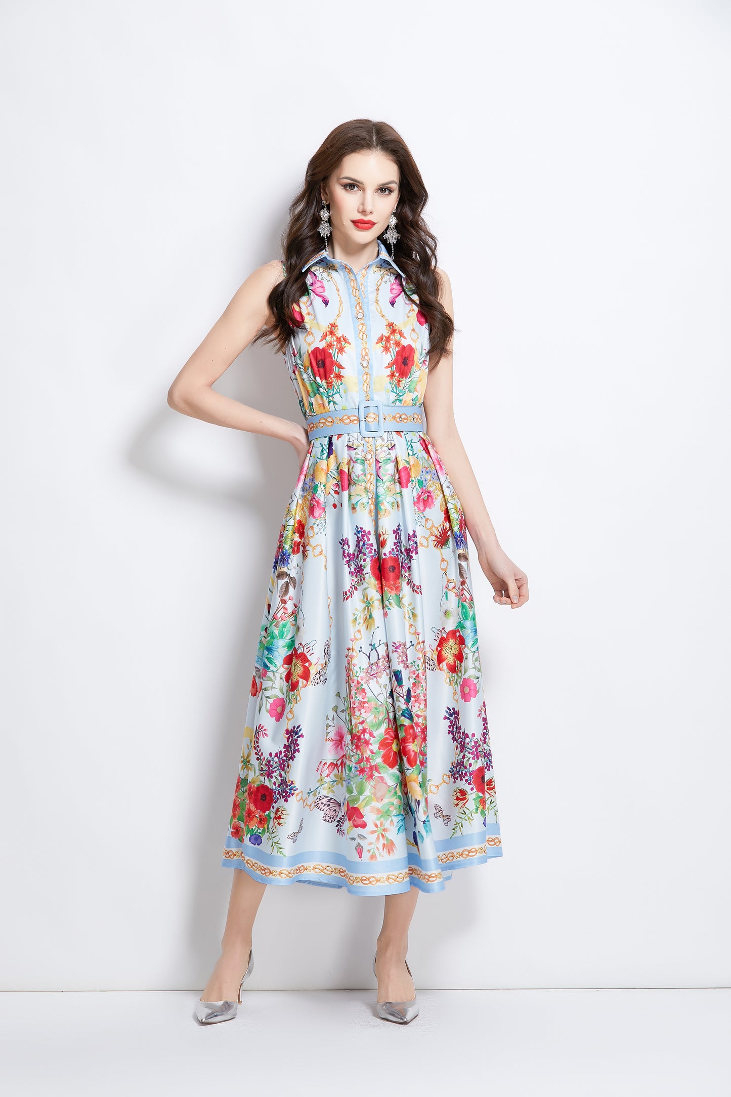 Women's Floral Print Sleeveless Flowy Maxi Dress