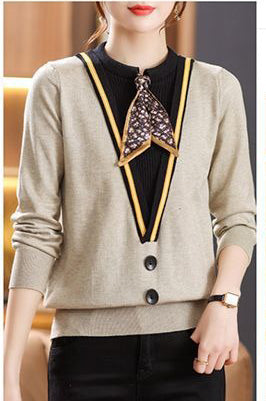 Tie-Neck Knit Sweater for Women | Lightweight Fall Pullover with Vintage-Inspired Collar