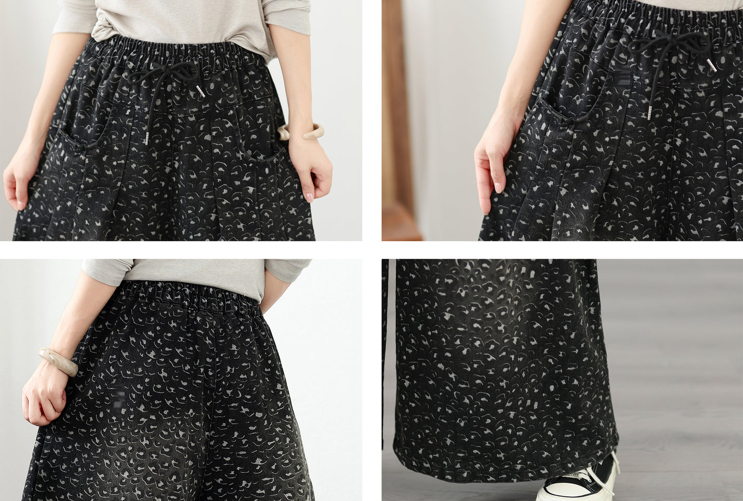 Effortless Chic High-Waist Floral Denim Wide-Leg Trousers - LAI MENG FIVE CATS