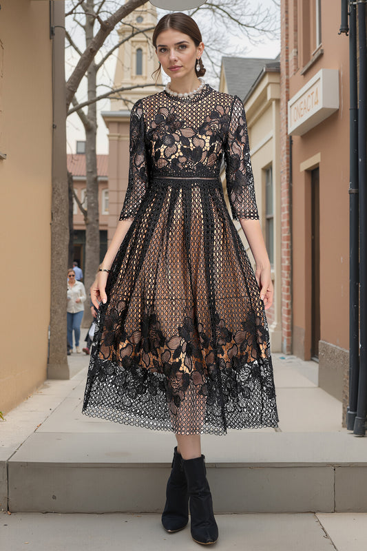 BK-Womens Floral Lace Hollow Crochet Waist Cocktail Dress - LAI MENG FIVE CATS