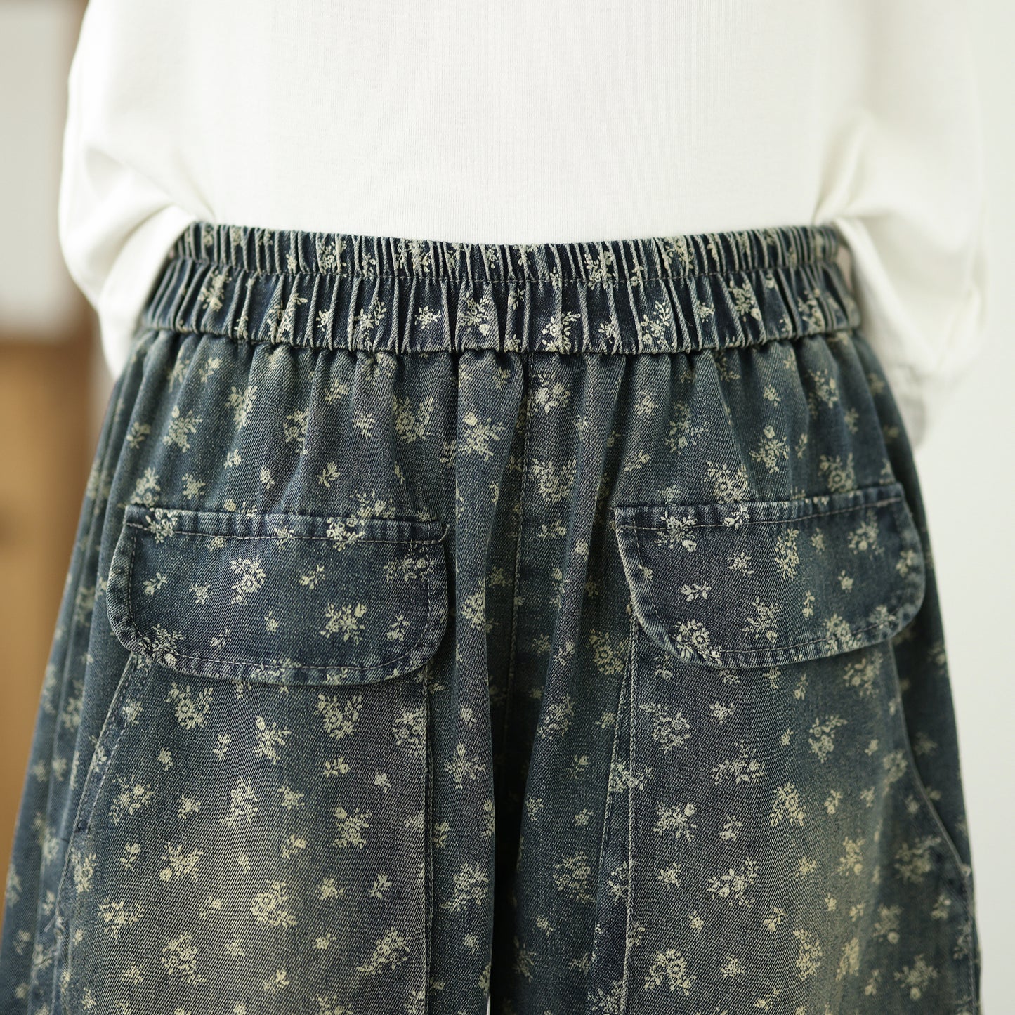 Women's Jeans Elastic Waist Wide Leg Denim Short