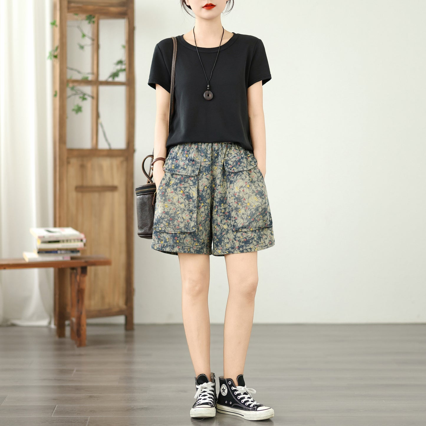 Women's Jeans Elastic Waist Wide Leg Denim Short