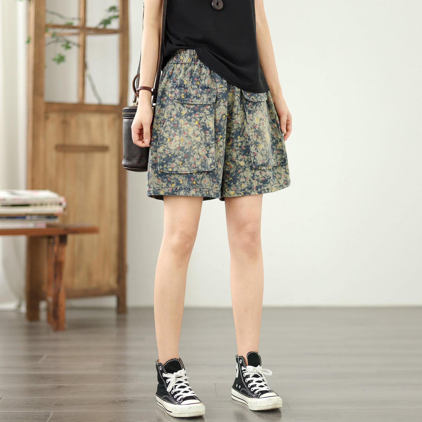 Women's Jeans Elastic Waist Wide Leg Denim Short
