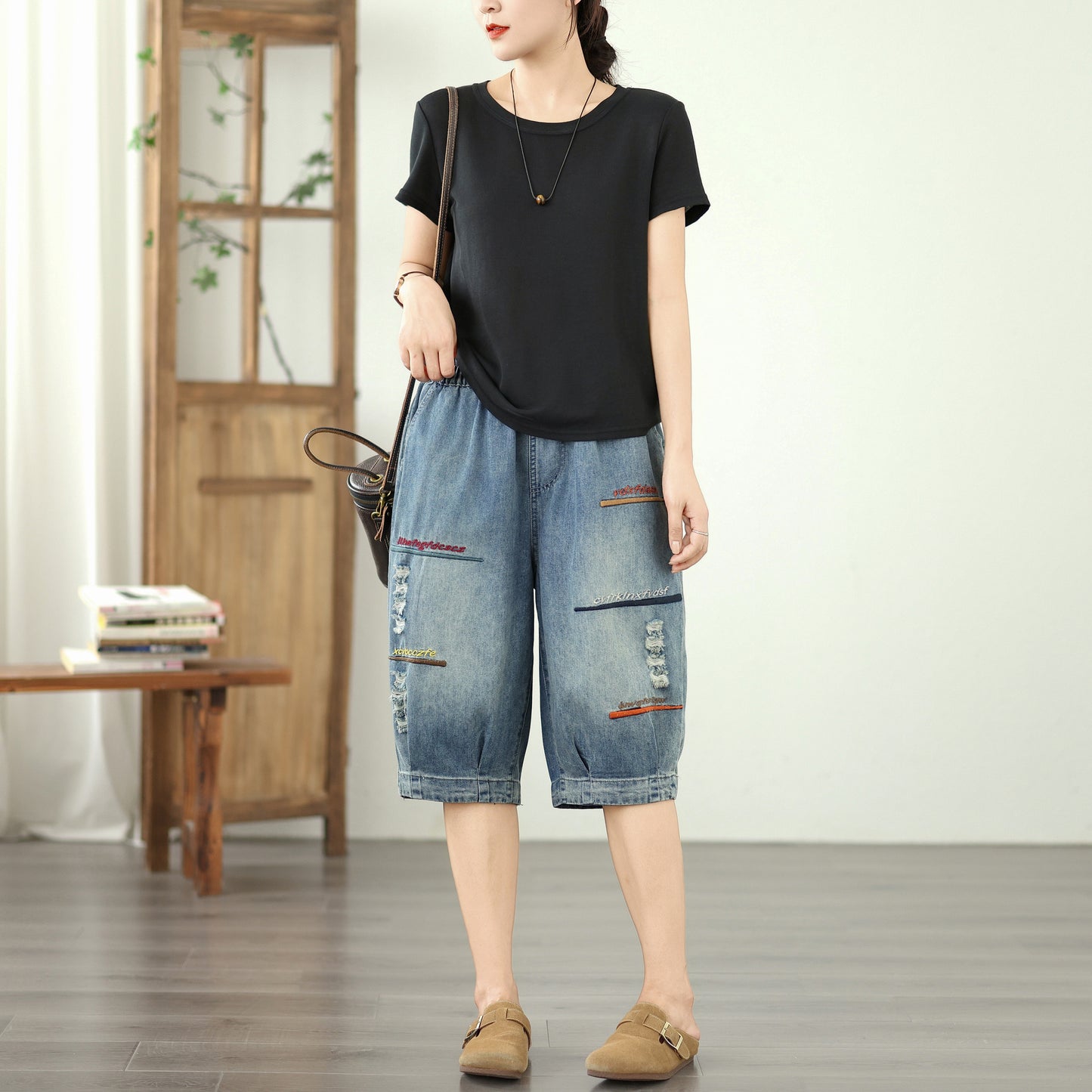 Women Jeans Denim Harem Pants Elastic Waist