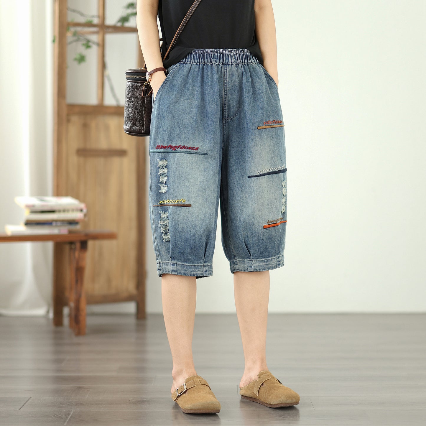 Women Jeans Denim Harem Pants Elastic Waist