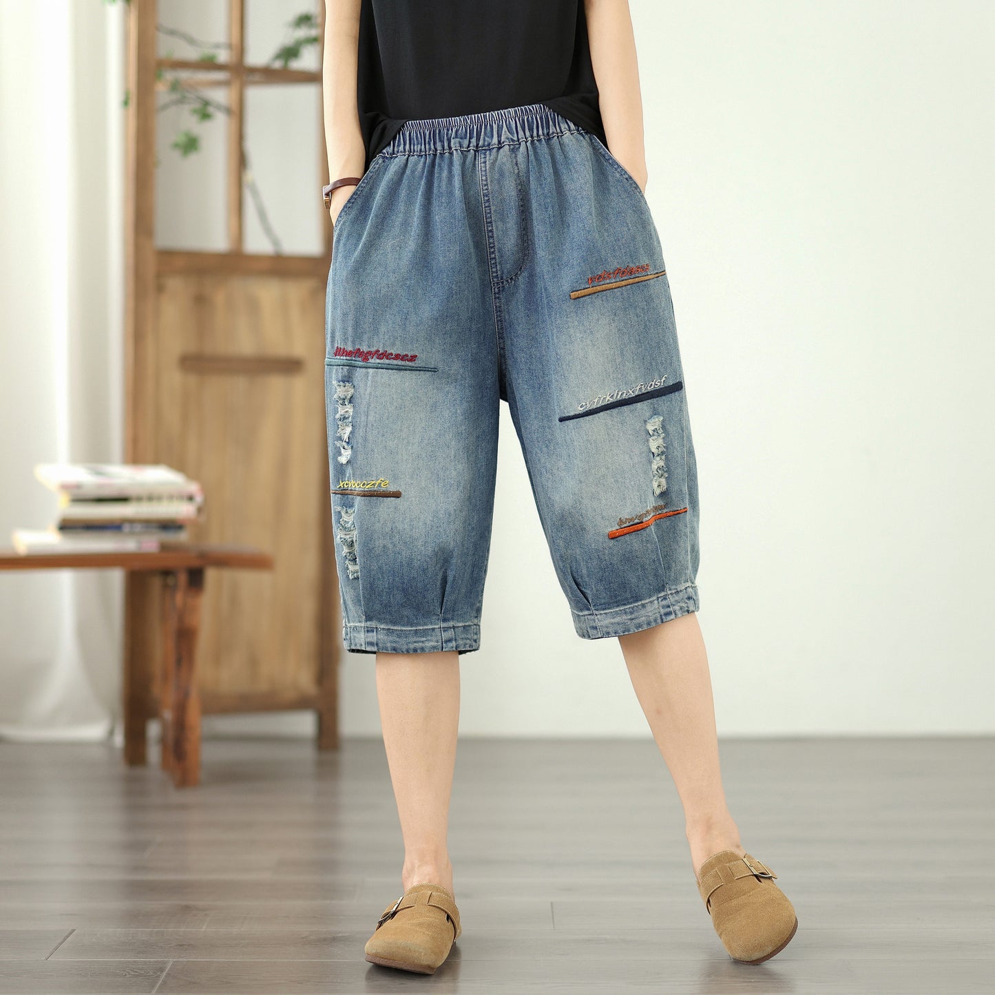 Women Jeans Denim Harem Pants Elastic Waist
