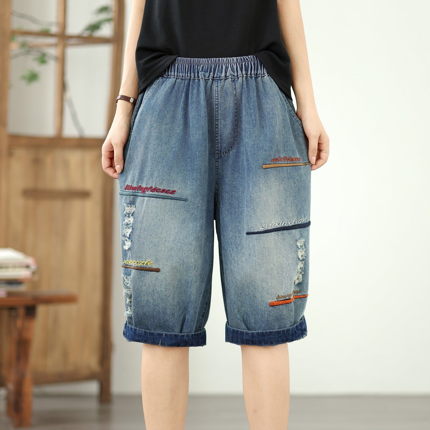 Women Jeans Denim Harem Pants Elastic Waist