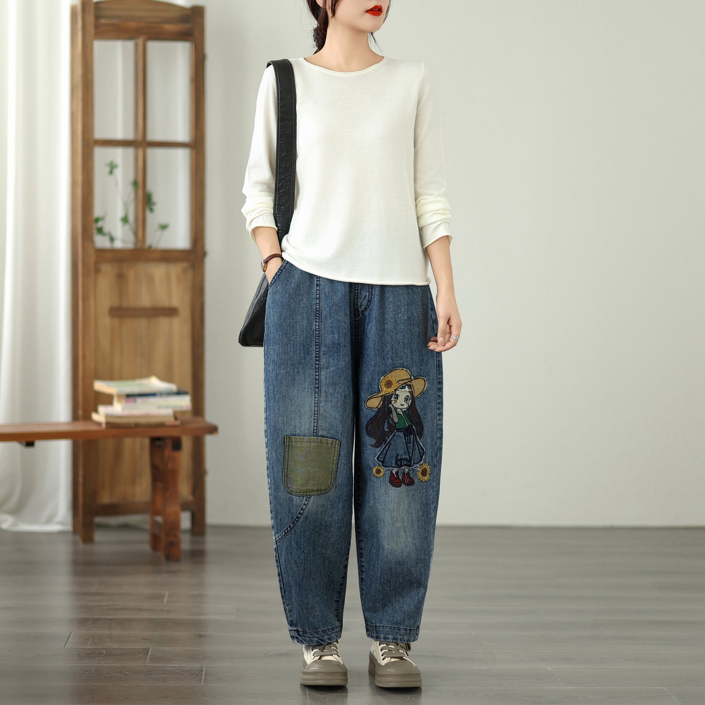 Women's Jeans Denim Pants Elastic Waist