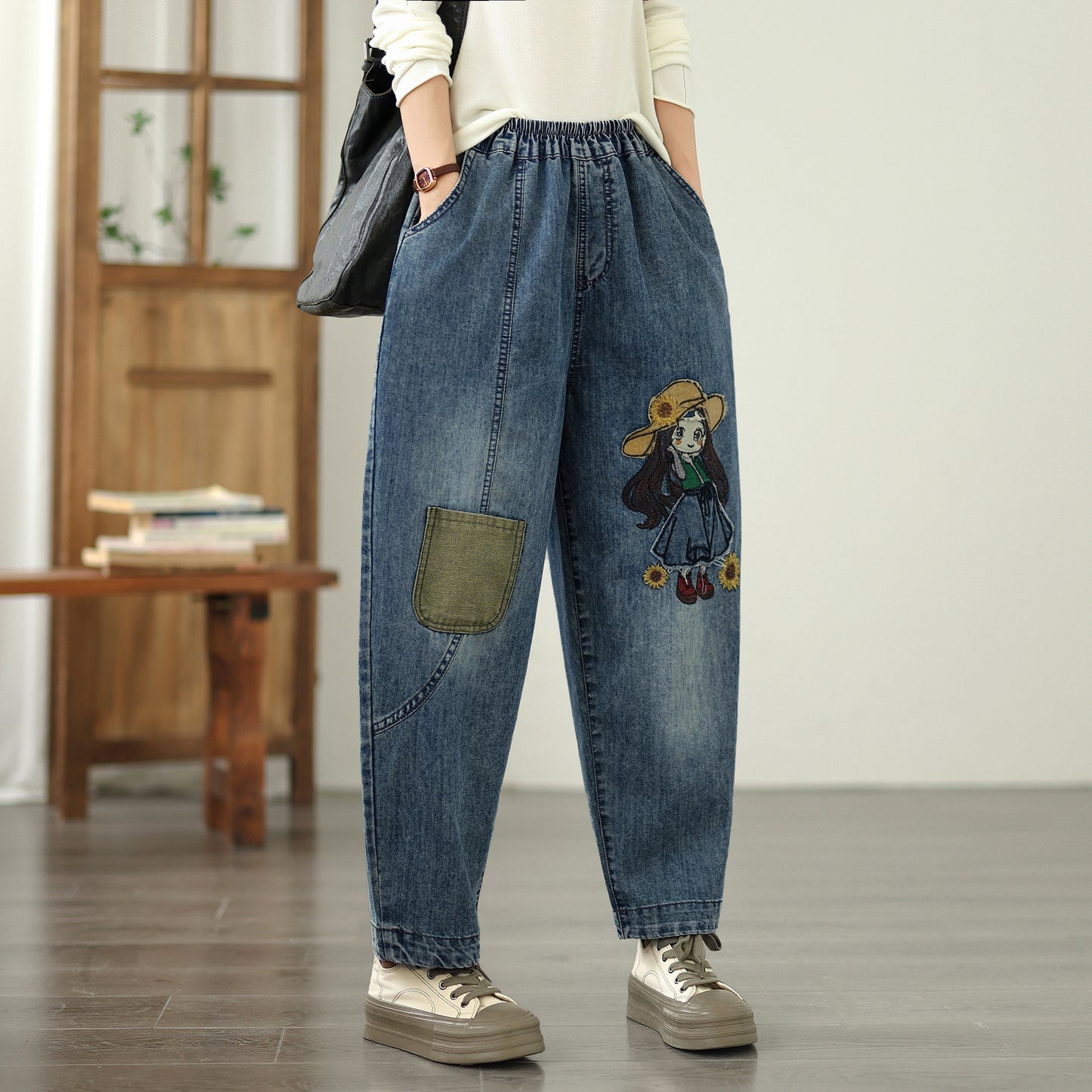 Women's Jeans Denim Pants Elastic Waist