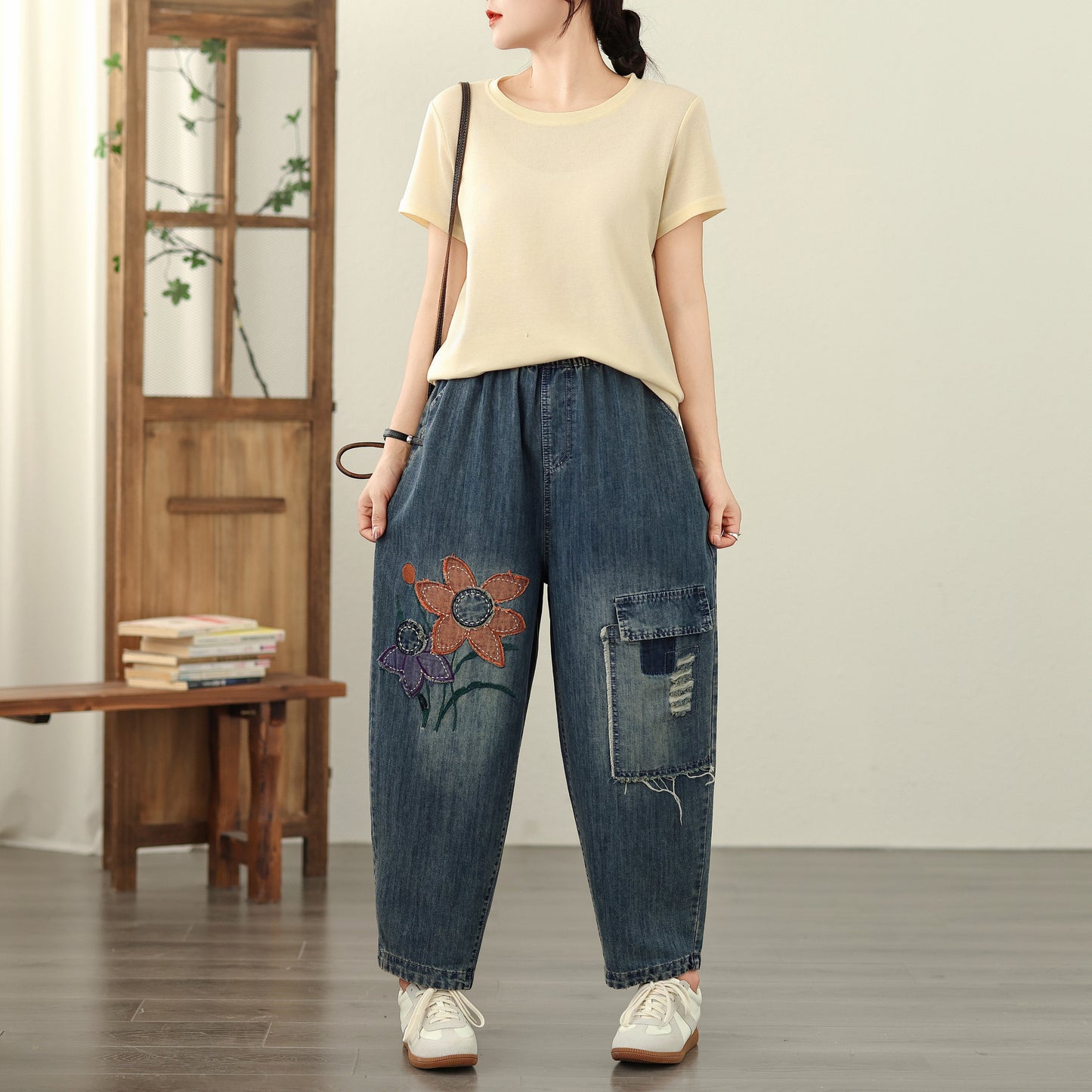 Women Jeans Denim Harem Pants Elastic Waist
