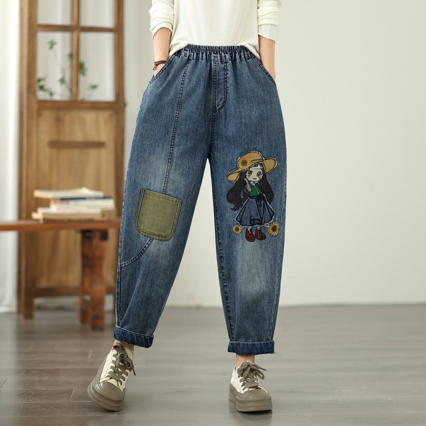 Women's Jeans Denim Pants Elastic Waist