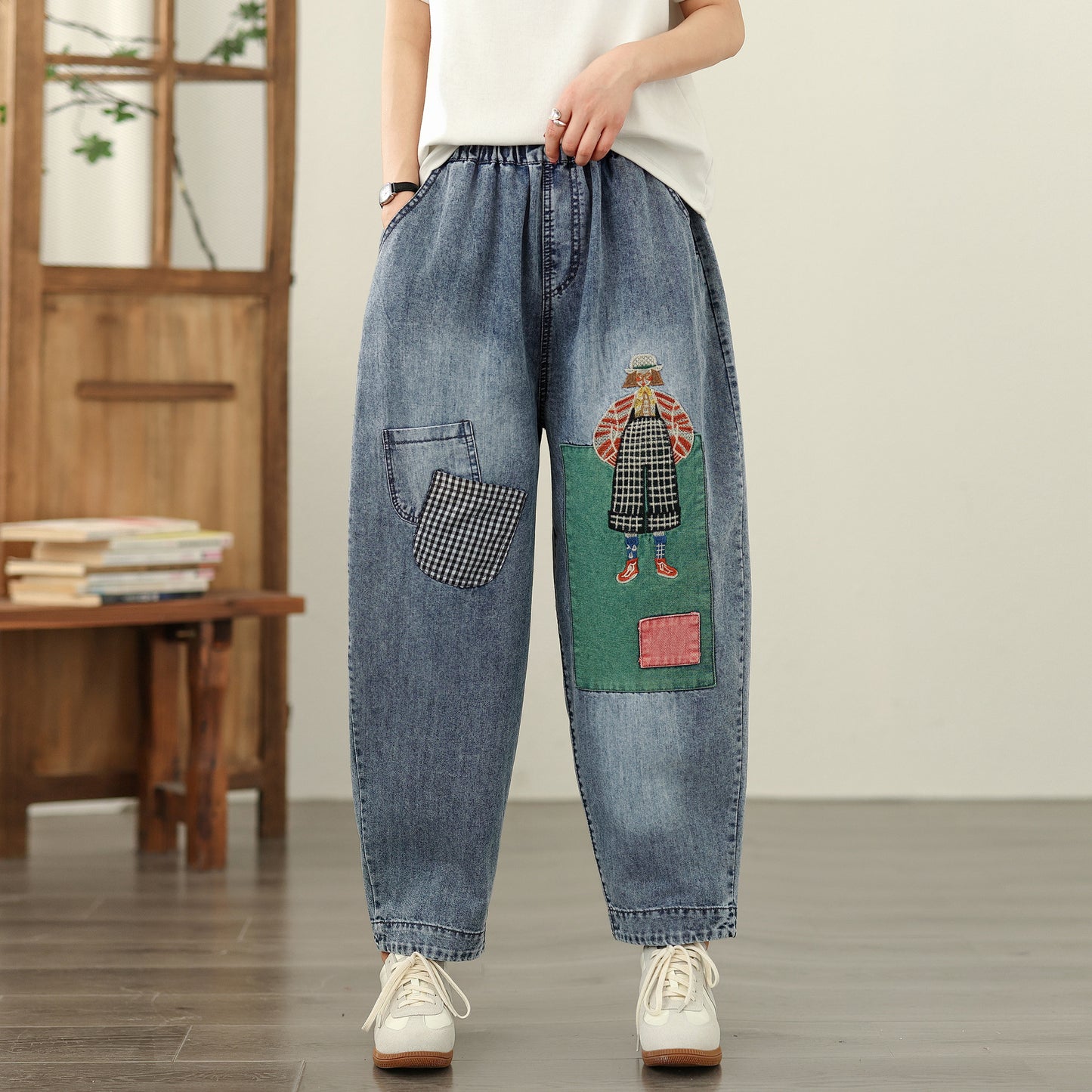 Women Jeans Denim Harem Pants Elastic Waist