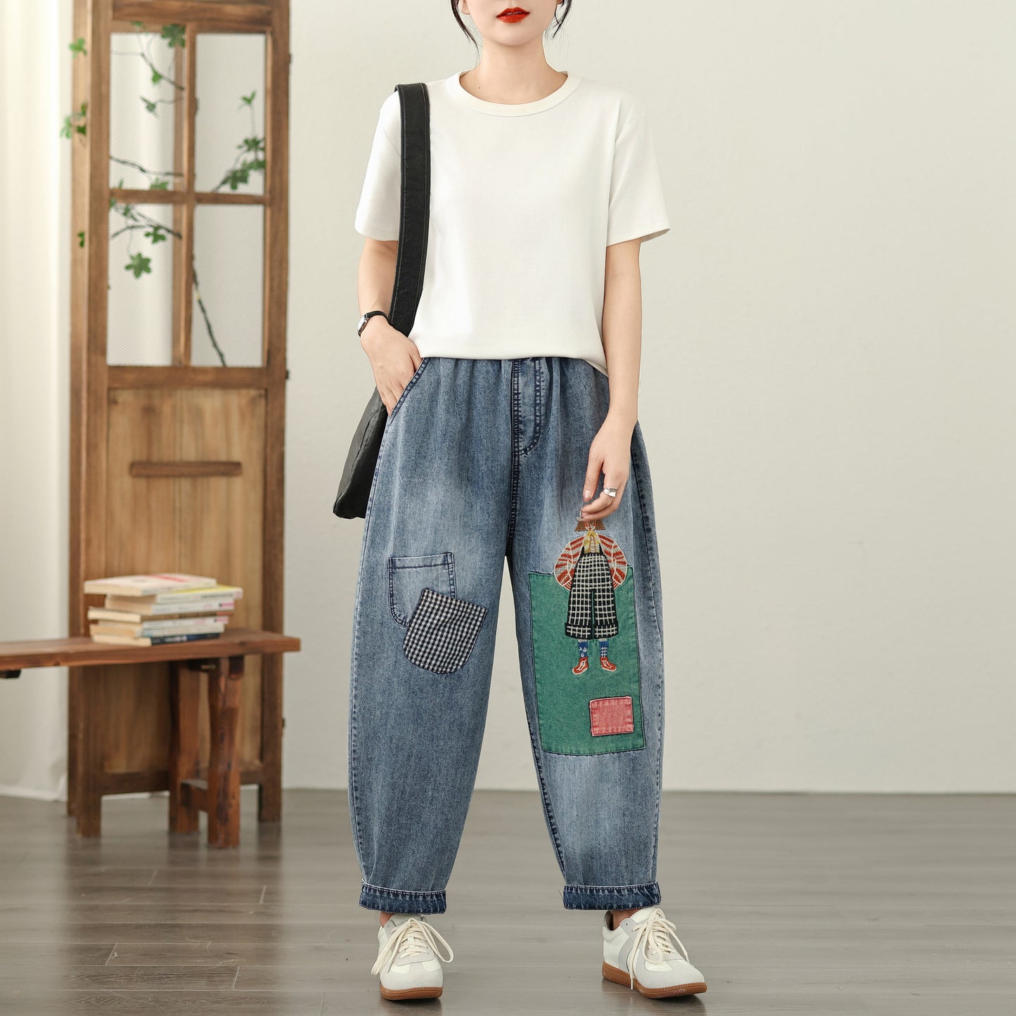 Women Jeans Denim Harem Pants Elastic Waist