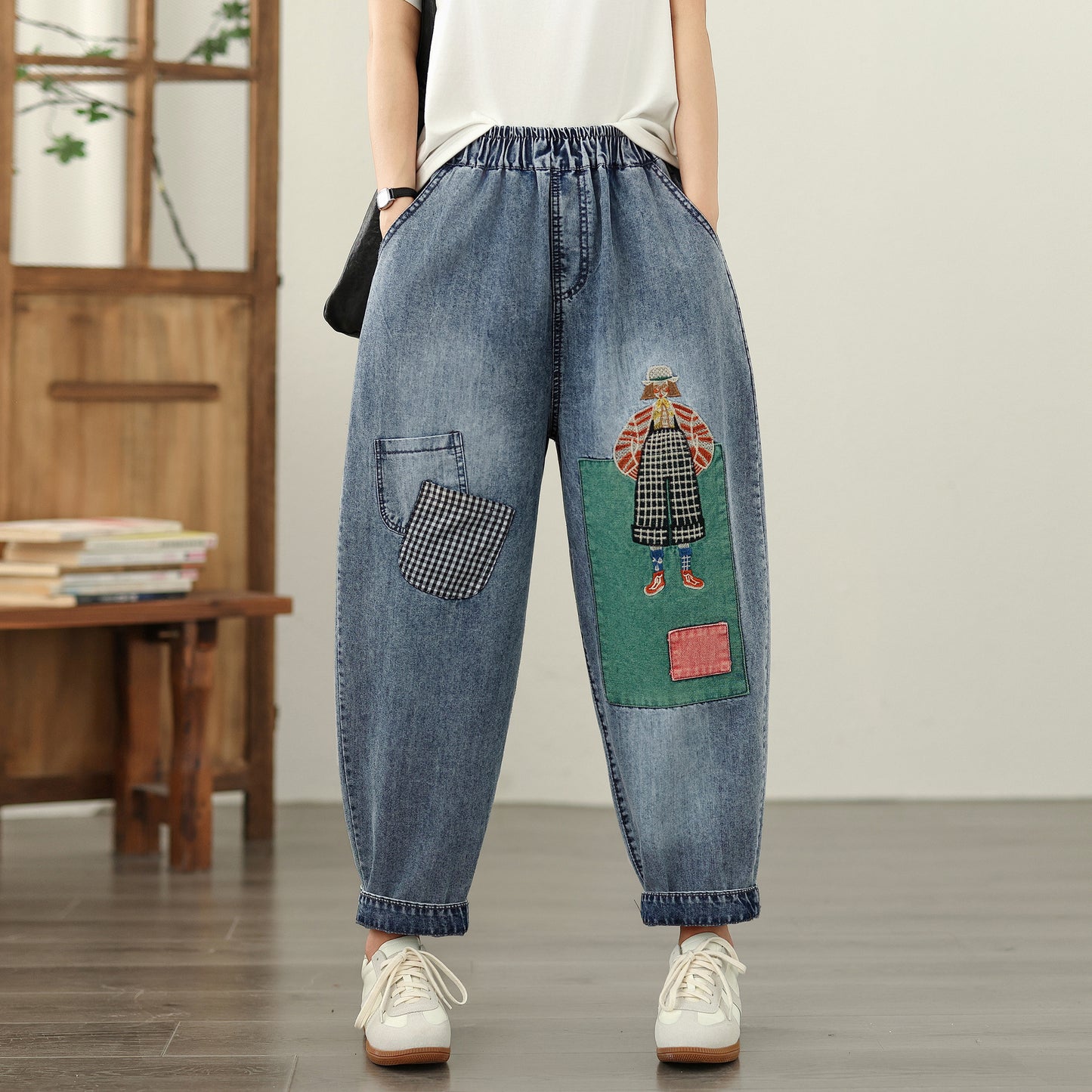 Women Jeans Denim Harem Pants Elastic Waist