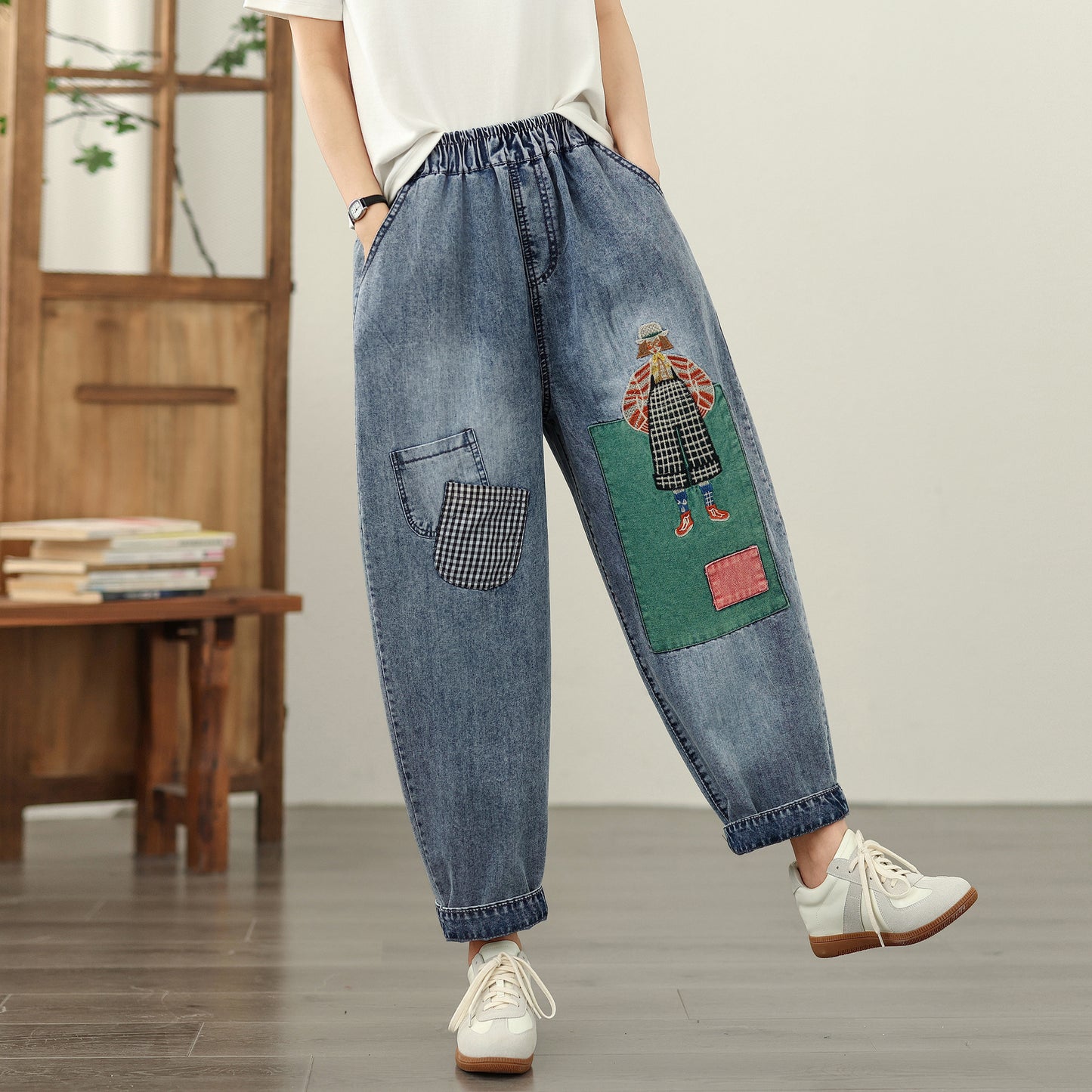 Women Jeans Denim Harem Pants Elastic Waist