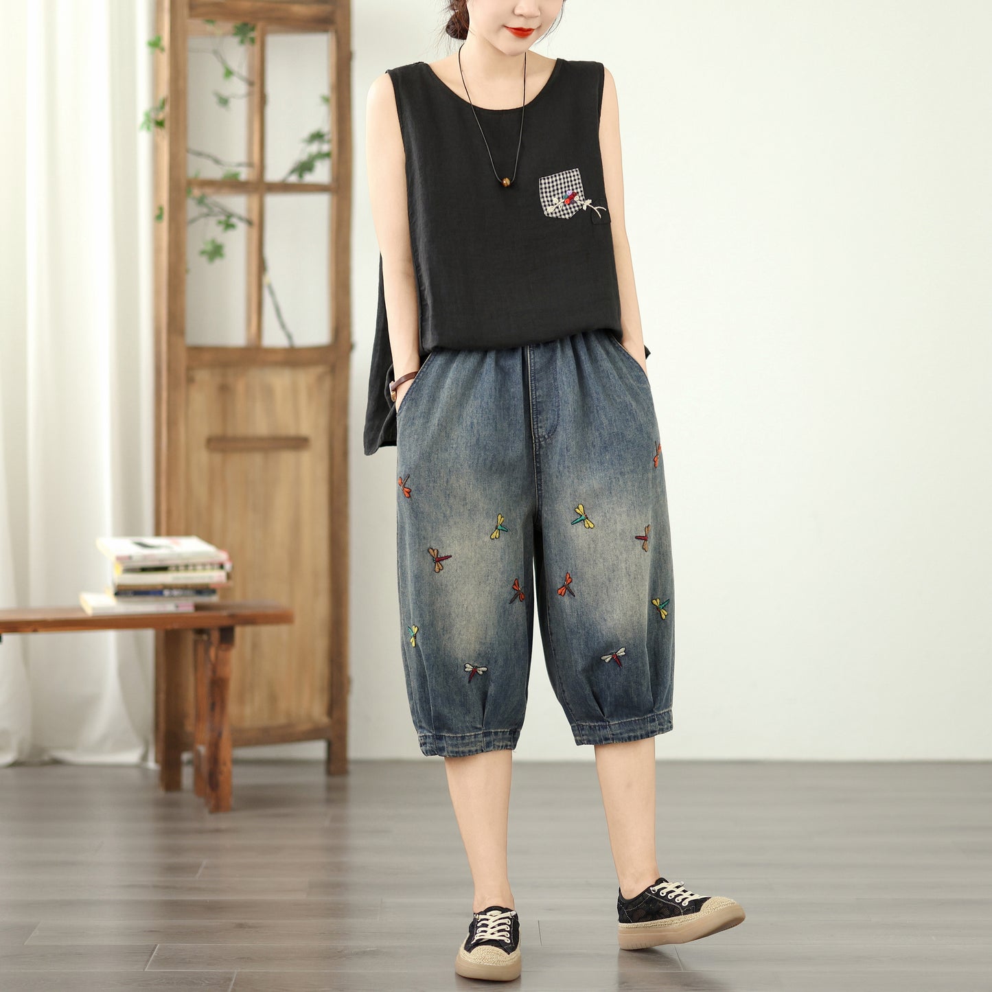 Women Jeans Denim Harem Pants Elastic Waist