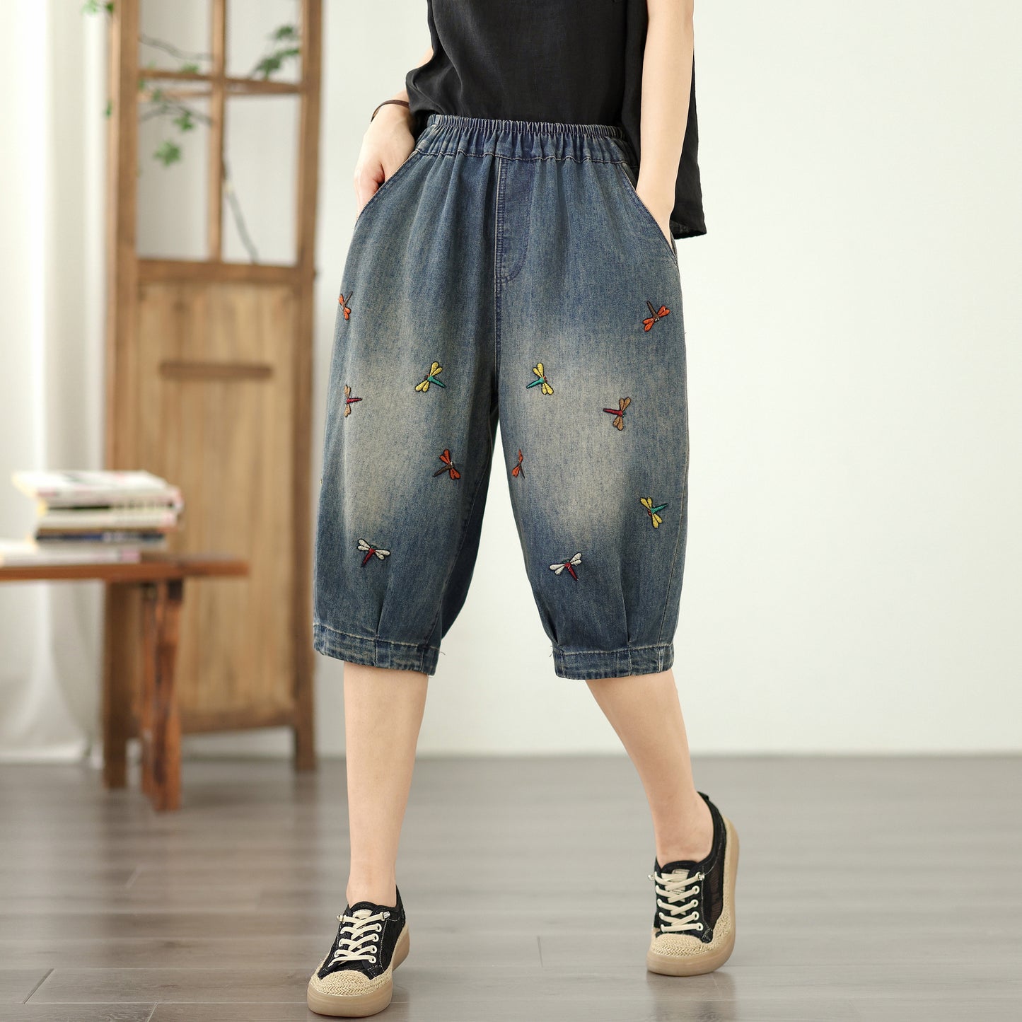 Women Jeans Denim Harem Pants Elastic Waist