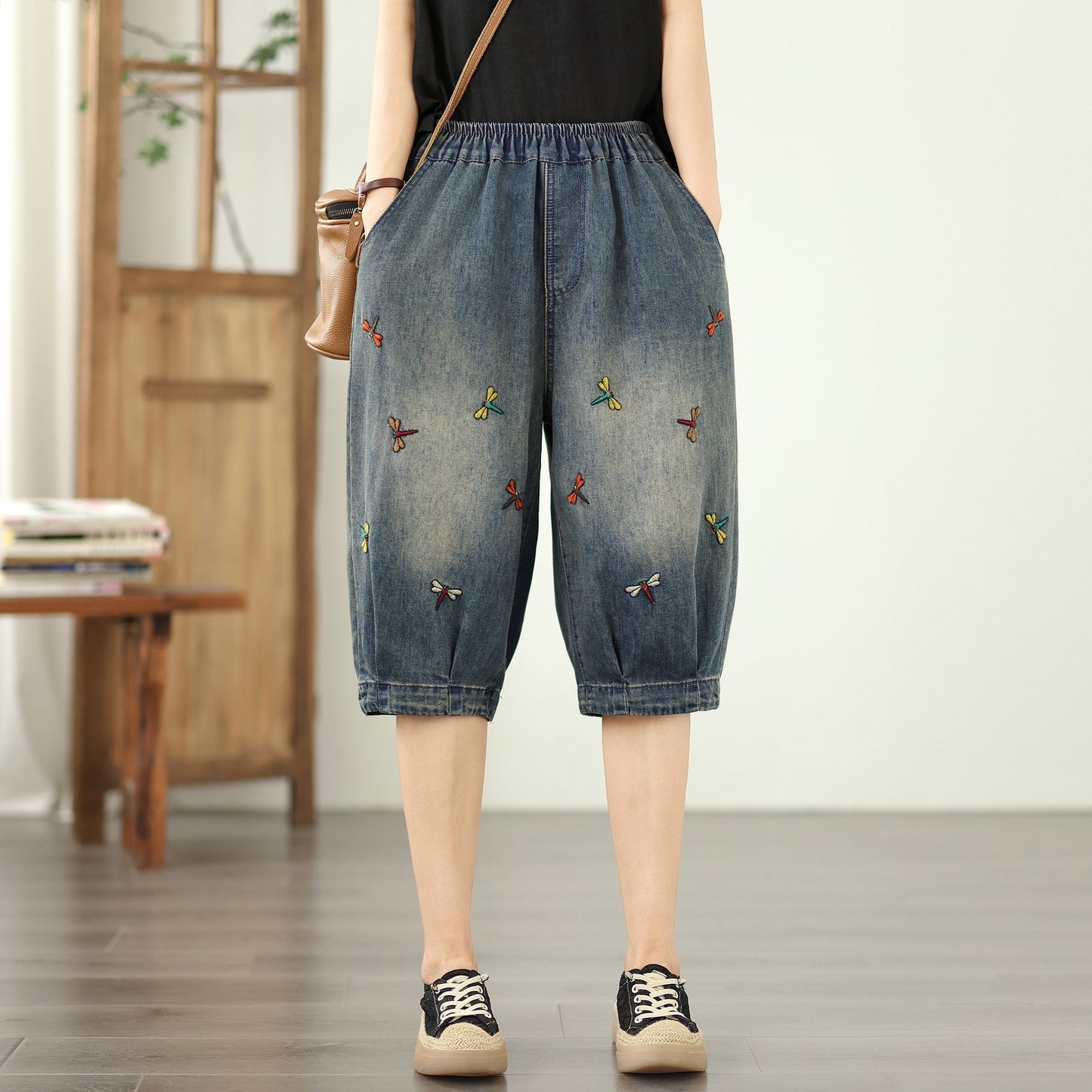 Women Jeans Denim Harem Pants Elastic Waist