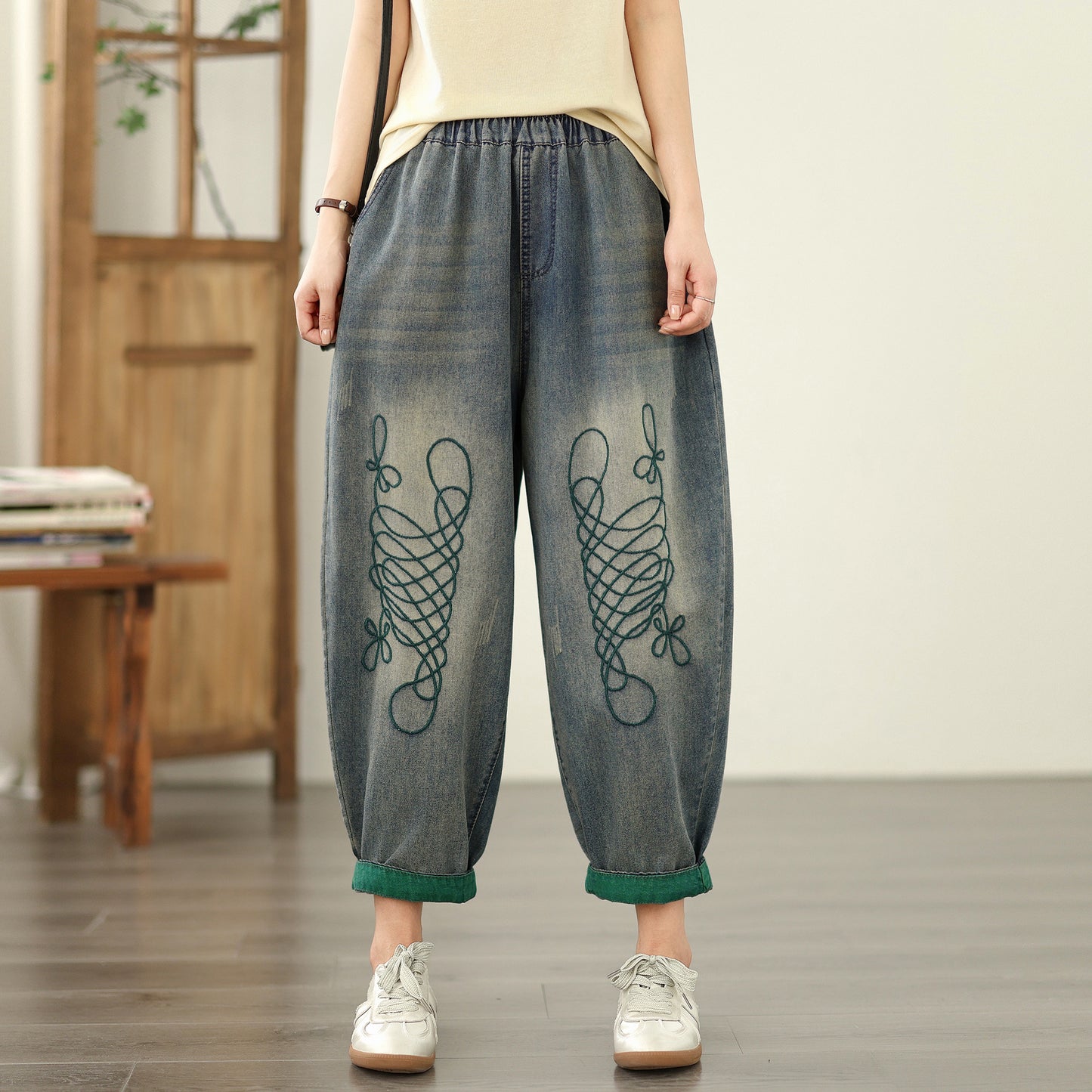 Women Jeans Denim Harem Pants Elastic Waist