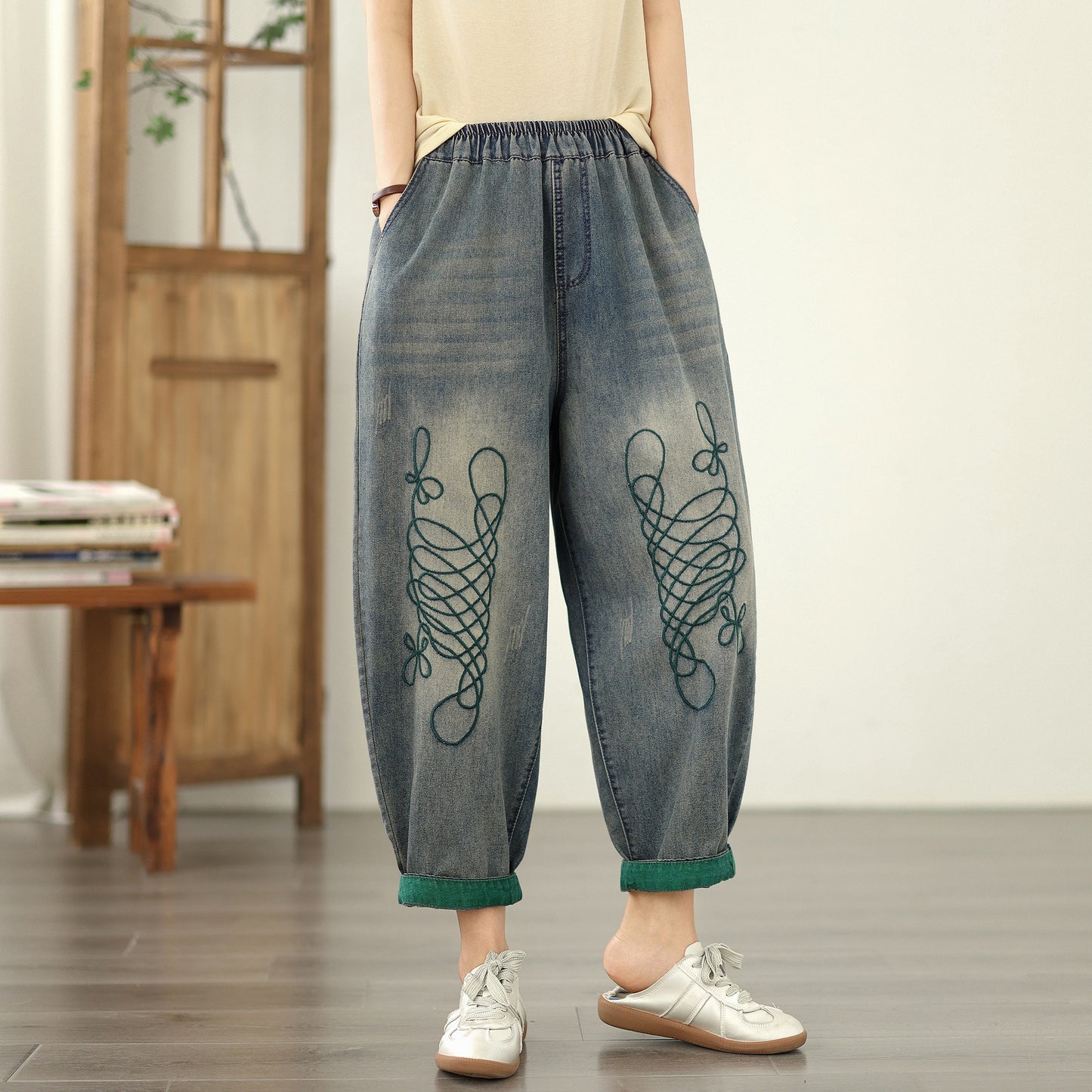 Women Jeans Denim Harem Pants Elastic Waist