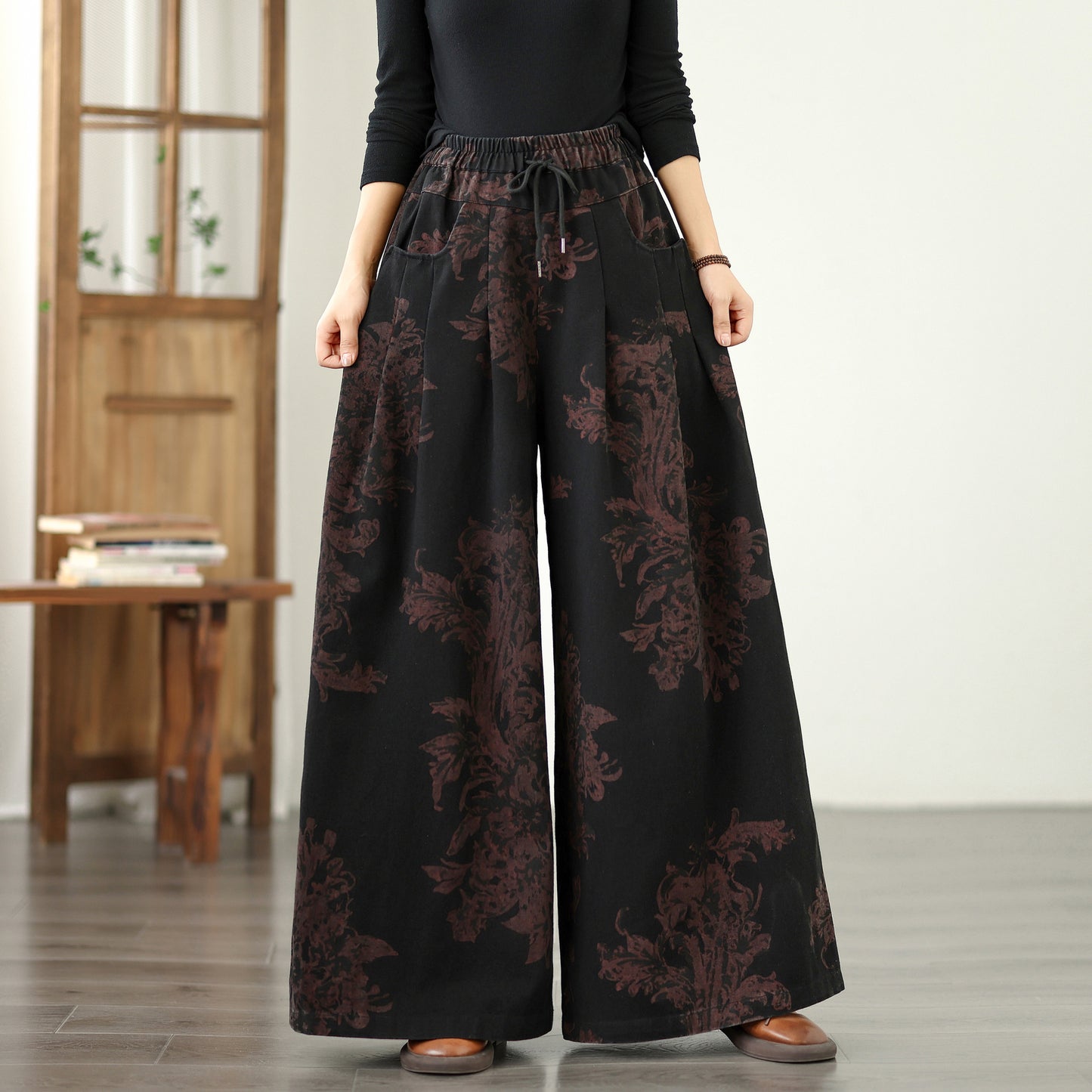 Women's Baggy Jeans Drawstring Elastic Waist Wide Leg