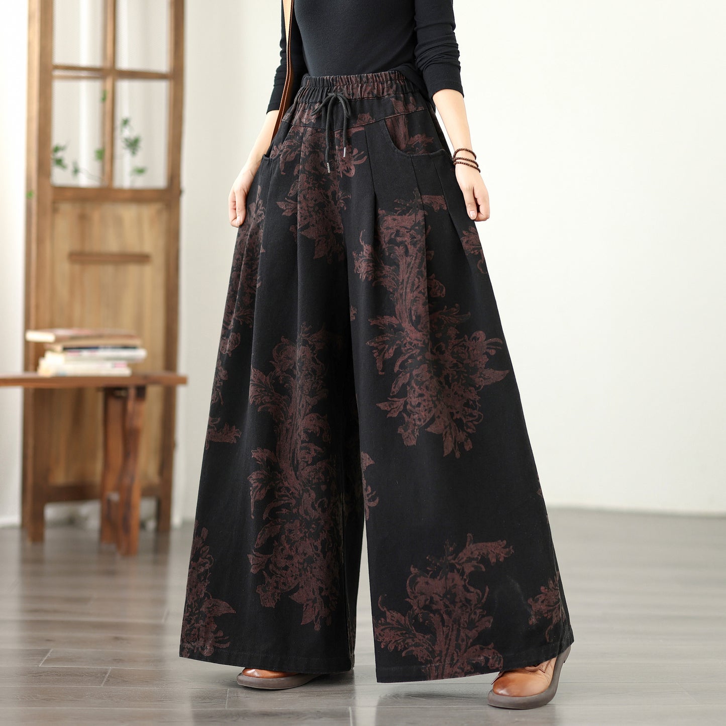 Women's Baggy Jeans Drawstring Elastic Waist Wide Leg