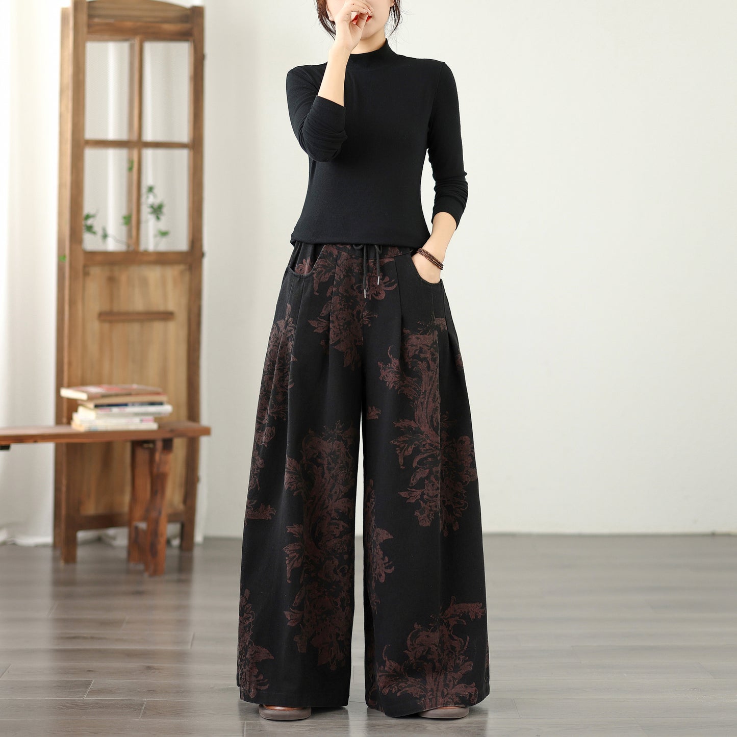 Women's Baggy Jeans Drawstring Elastic Waist Wide Leg