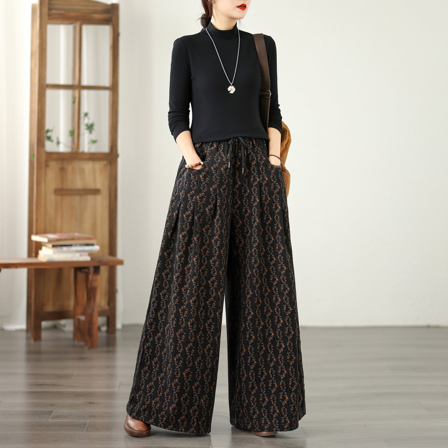 Women's Baggy Jeans Drawstring Elastic Waist Wide Leg