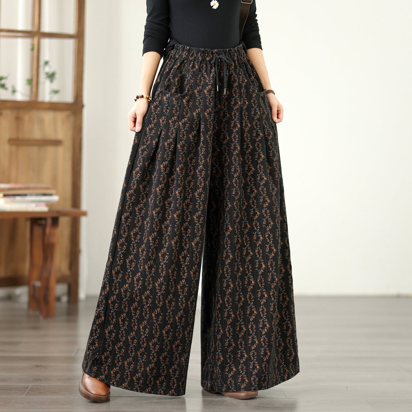 Women's Baggy Jeans Drawstring Elastic Waist Wide Leg