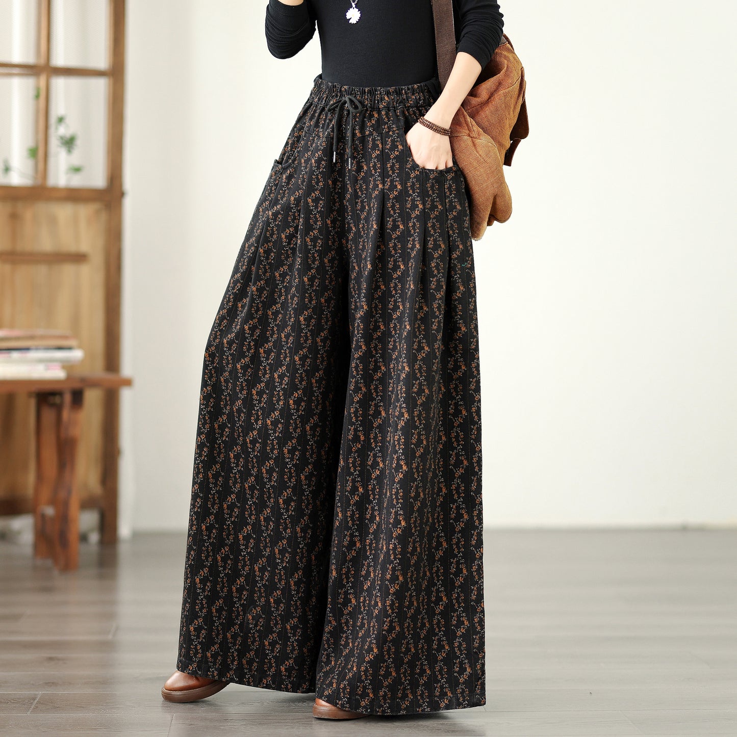 Women's Baggy Jeans Drawstring Elastic Waist Wide Leg