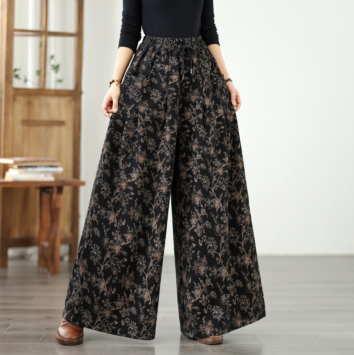 Women's Baggy Jeans Drawstring Elastic Waist Wide Leg