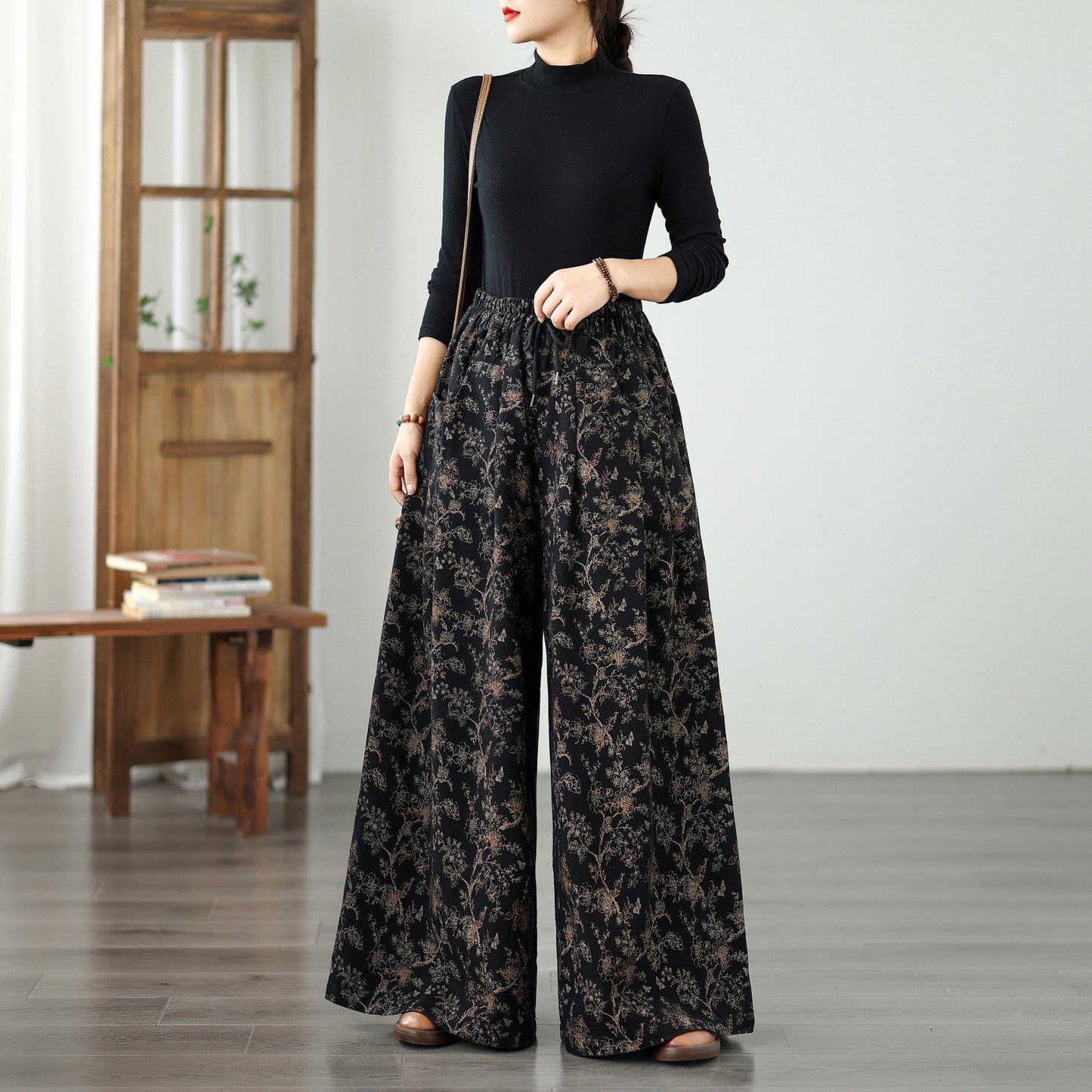 Women's Baggy Jeans Drawstring Elastic Waist Wide Leg
