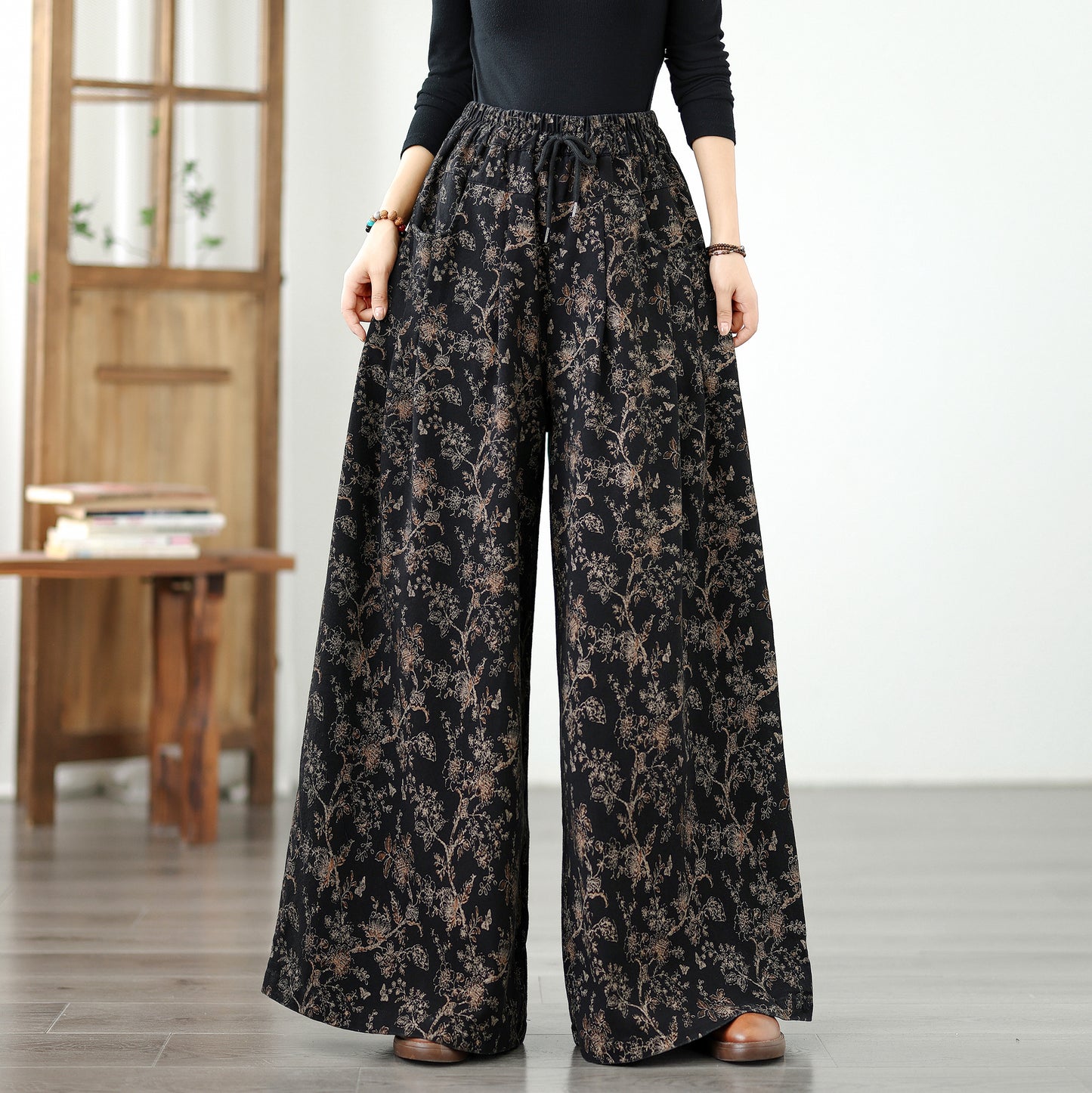 Women's Baggy Jeans Drawstring Elastic Waist Wide Leg