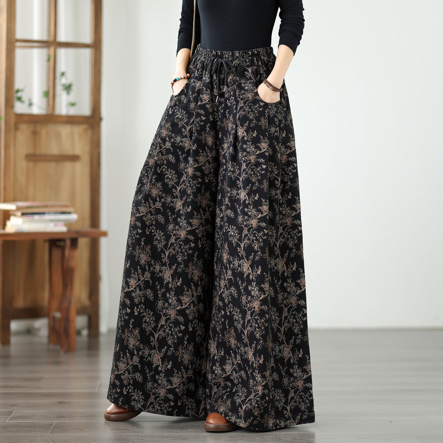 Women's Baggy Jeans Drawstring Elastic Waist Wide Leg