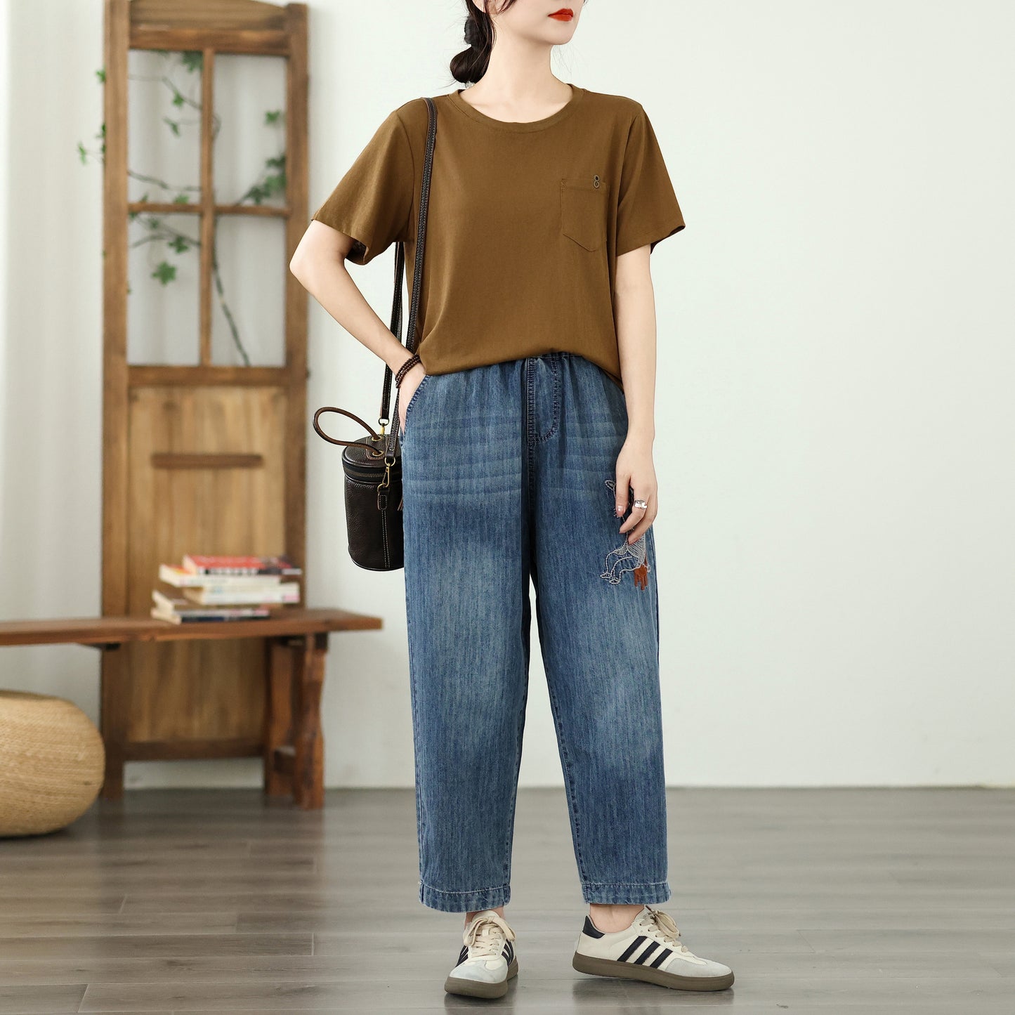 Women's Jeans Denim Loose Pants Elastic Waist